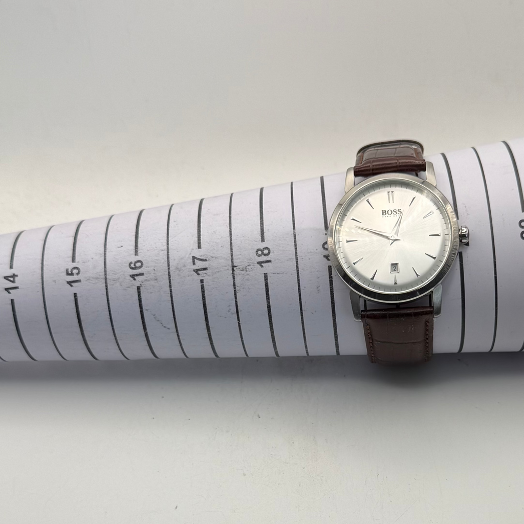 Hugo Boss Men's Silver Dial Date Leather Strap Watch 43mm (Fully Tested and Working)- £30.00