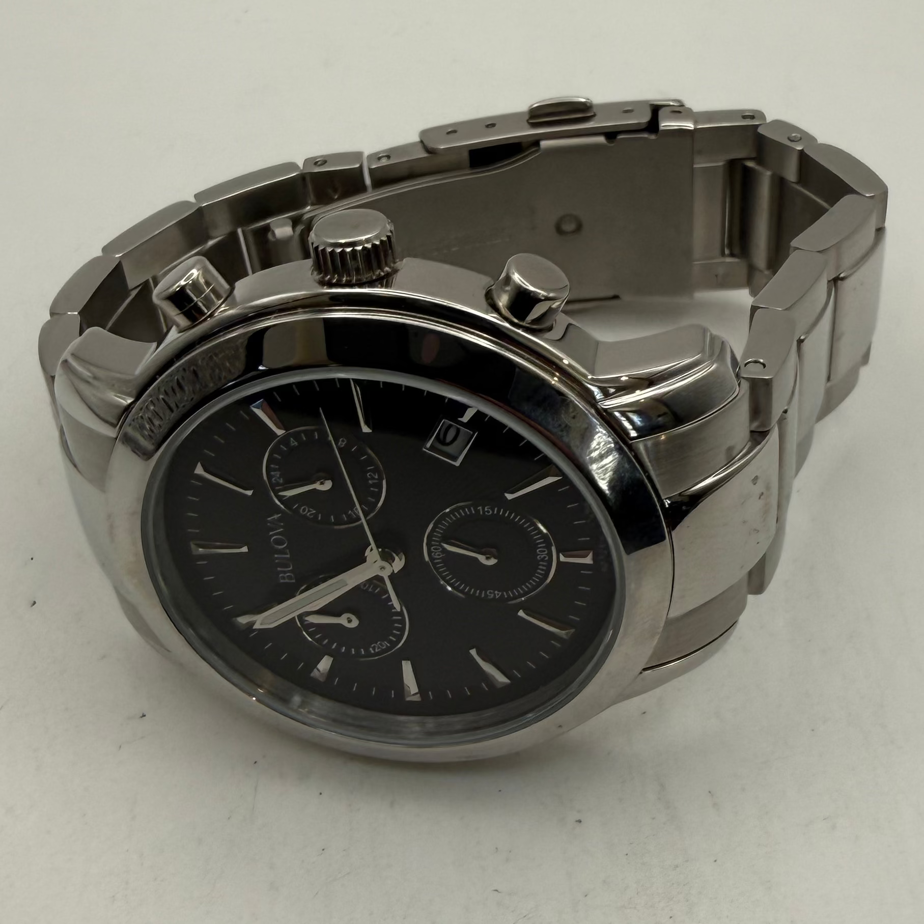 Bulova Stainless Steel Black Dial Chronograph 45mm Boxed (Fully Tested and Working)- £110.00