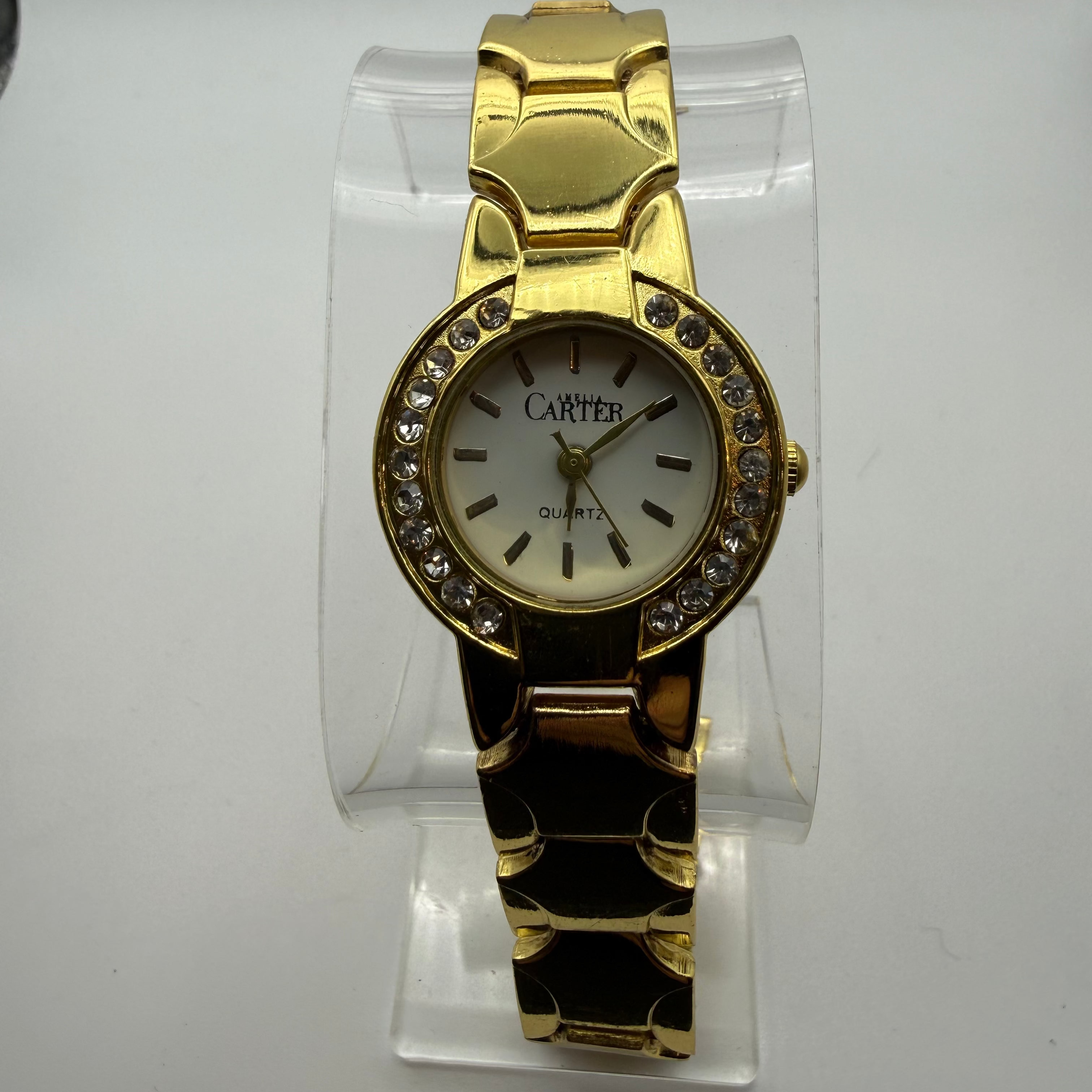 Amelia Carter Quartz Ladies Watch – Gold Tone Crystal Bezel Bracelet Watch- £14.99