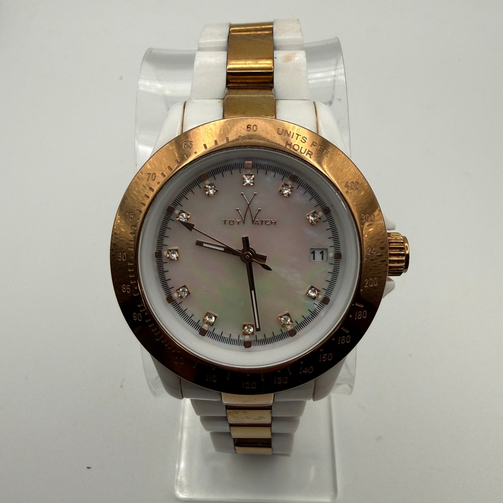 Toy Watch White & Rose Gold Ladies Watch – Mother of Pearl Dial, Crystal Markers- £39.95