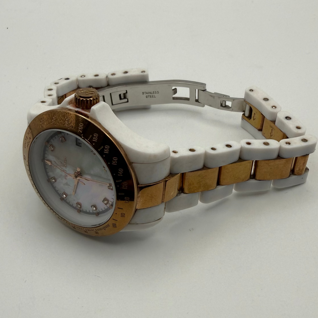 Toy Watch White & Rose Gold Ladies Watch – Mother of Pearl Dial, Crystal Markers- £39.95