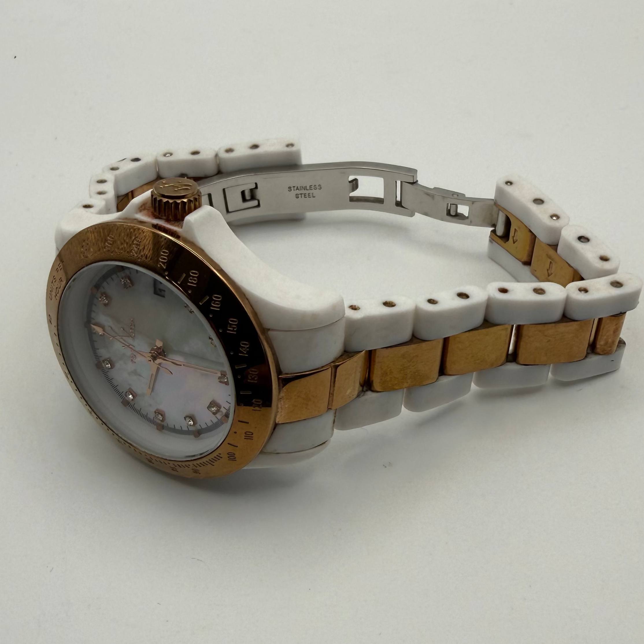 Toy Watch White & Rose Gold Ladies Watch – Mother of Pearl Dial, Crystal Markers- £39.95