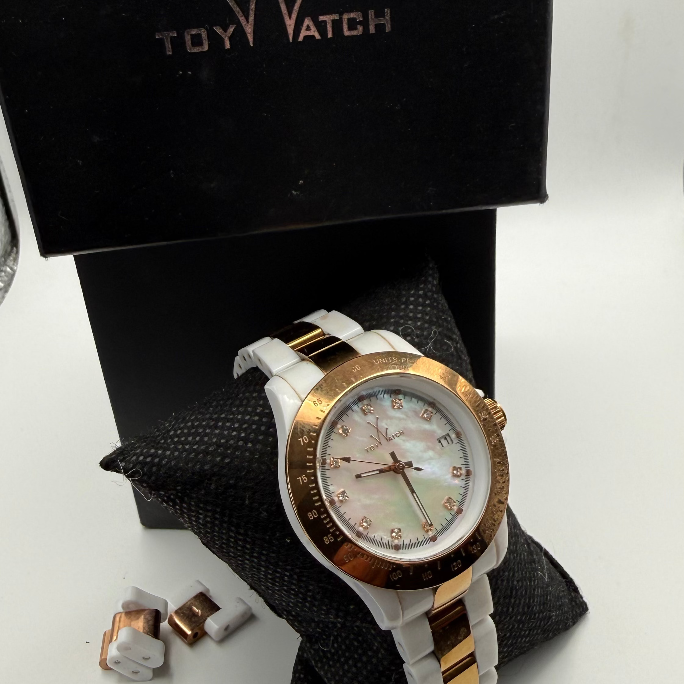 Toy Watch White & Rose Gold Ladies Watch – Mother of Pearl Dial, Crystal Markers- £39.95