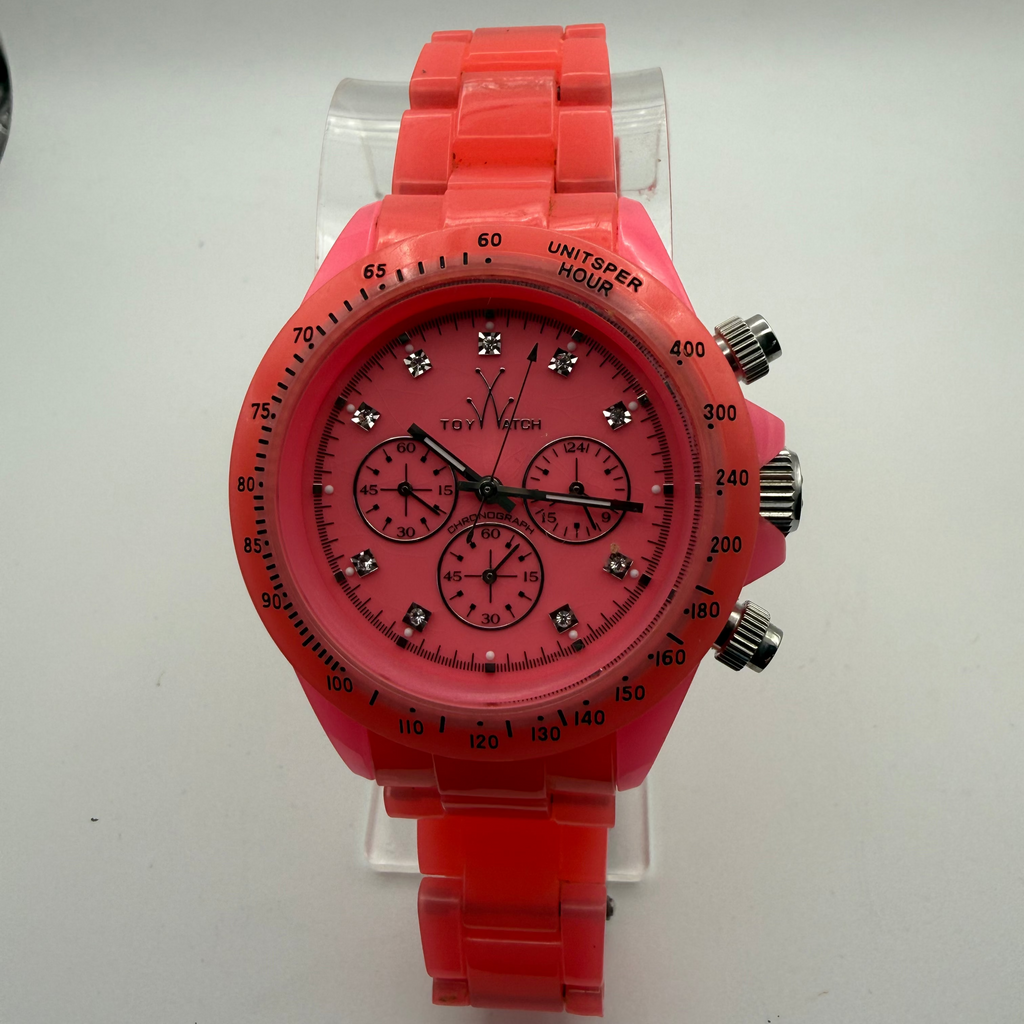 ToyWatch Pink Chronograph – Original Presentation Dome Box, Card & Spare Links- £49.99