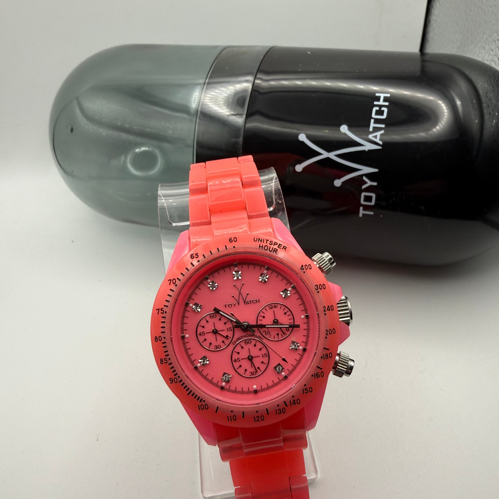 ToyWatch Pink Chronograph – Original Presentation Dome Box, Card & Spare Links- £49.99
