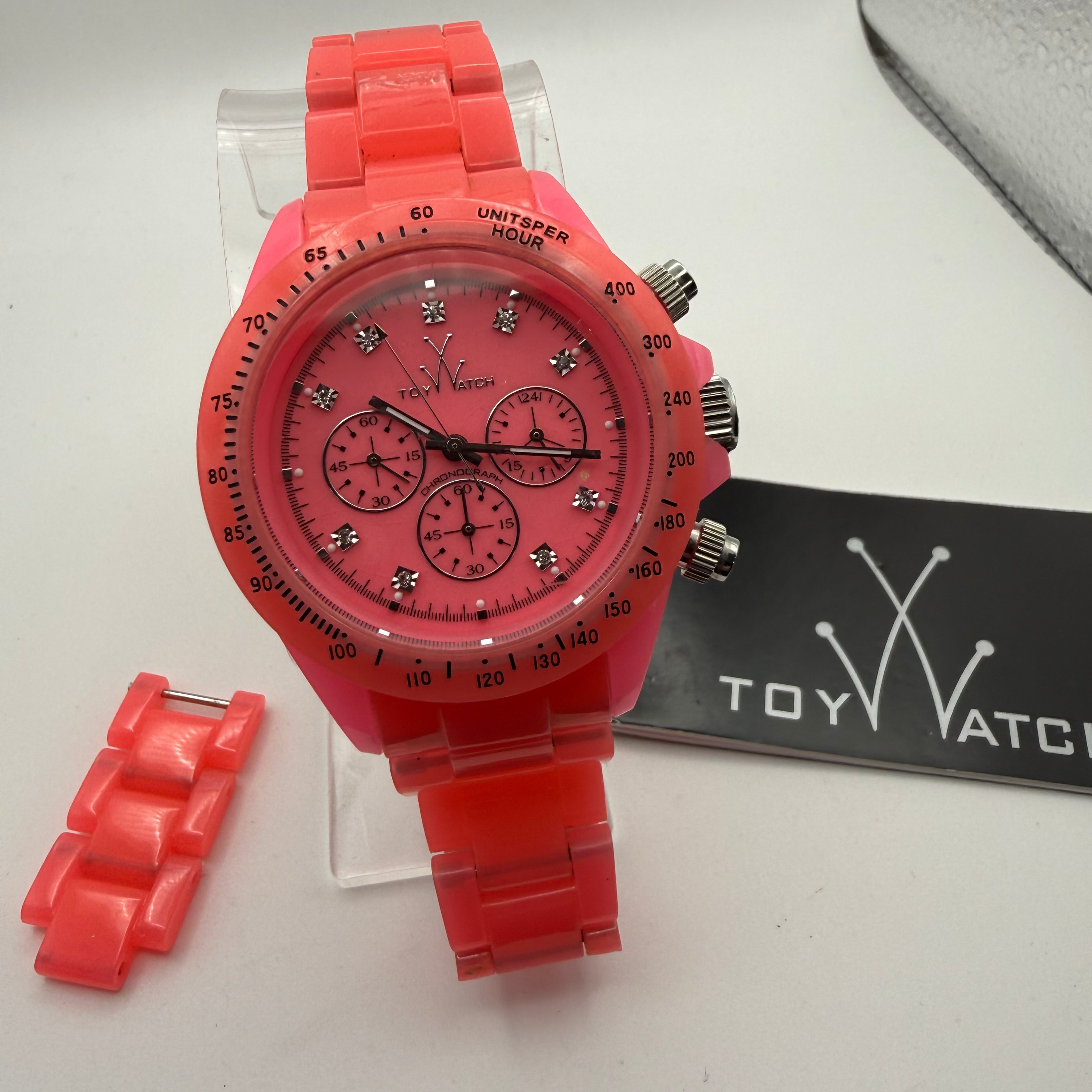 ToyWatch Pink Chronograph – Original Presentation Dome Box, Card & Spare Links- £49.99