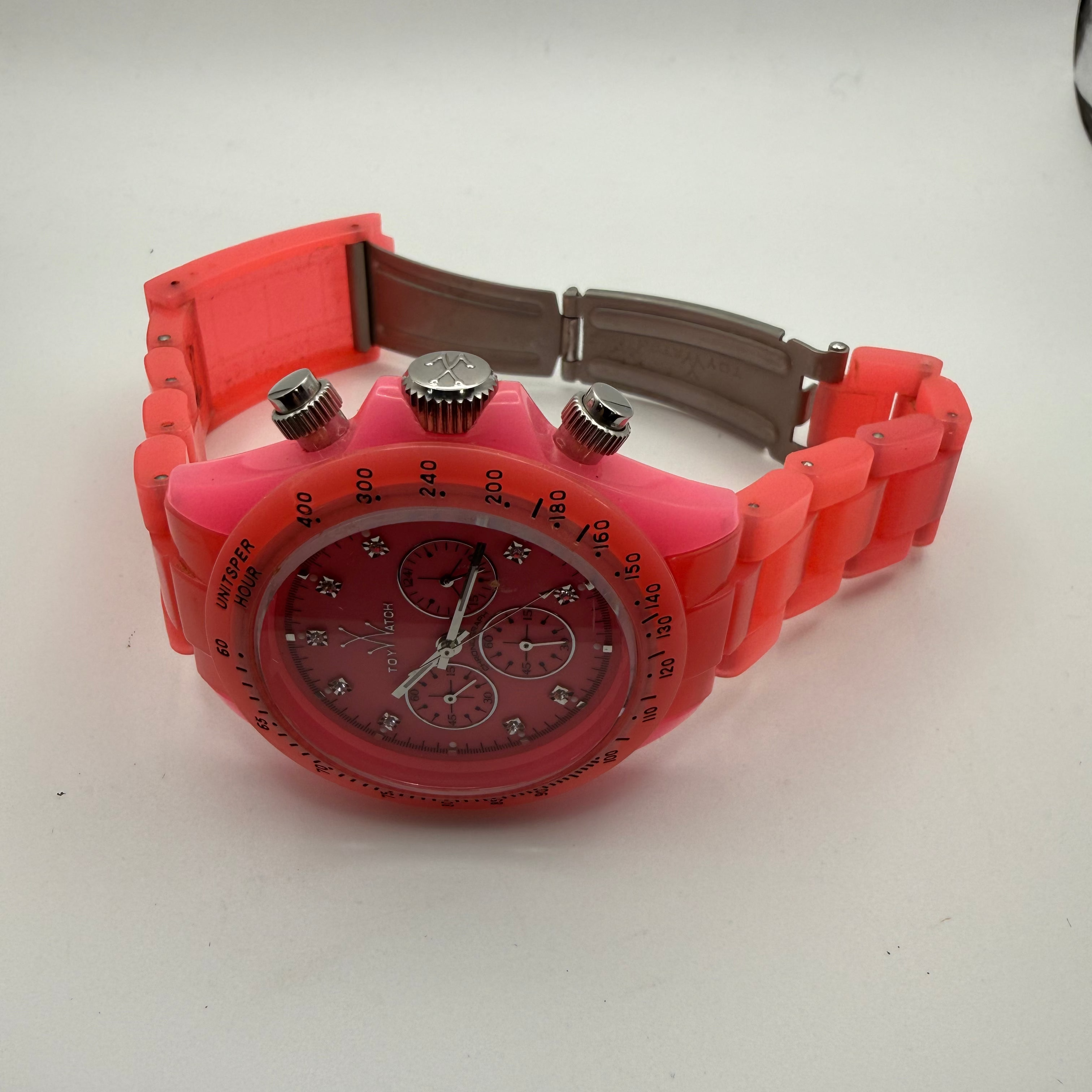 ToyWatch Pink Chronograph – Original Presentation Dome Box, Card & Spare Links- £49.99