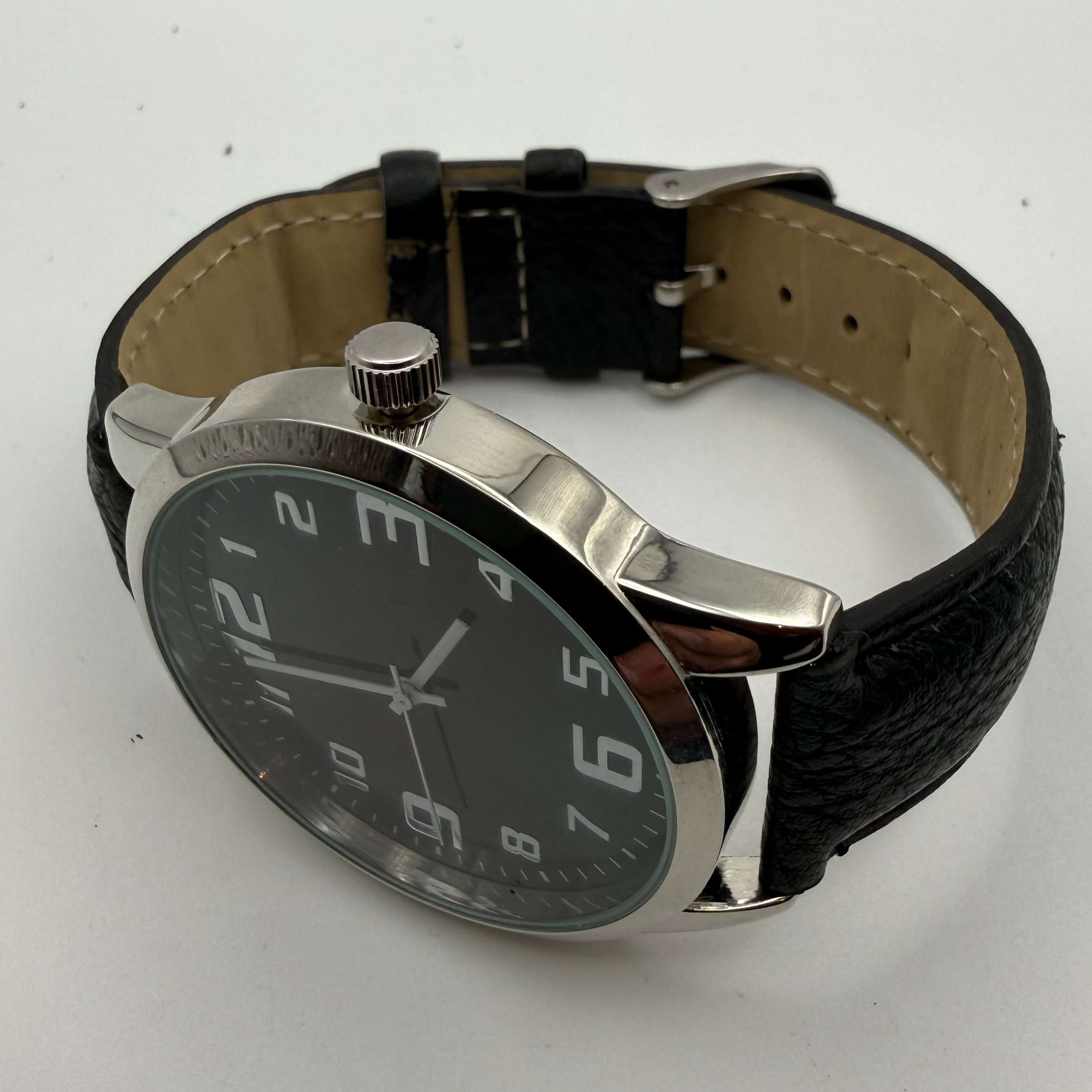 Antique Time Black Dial Silver Tone Quartz Watch with Black Strap- £5.99