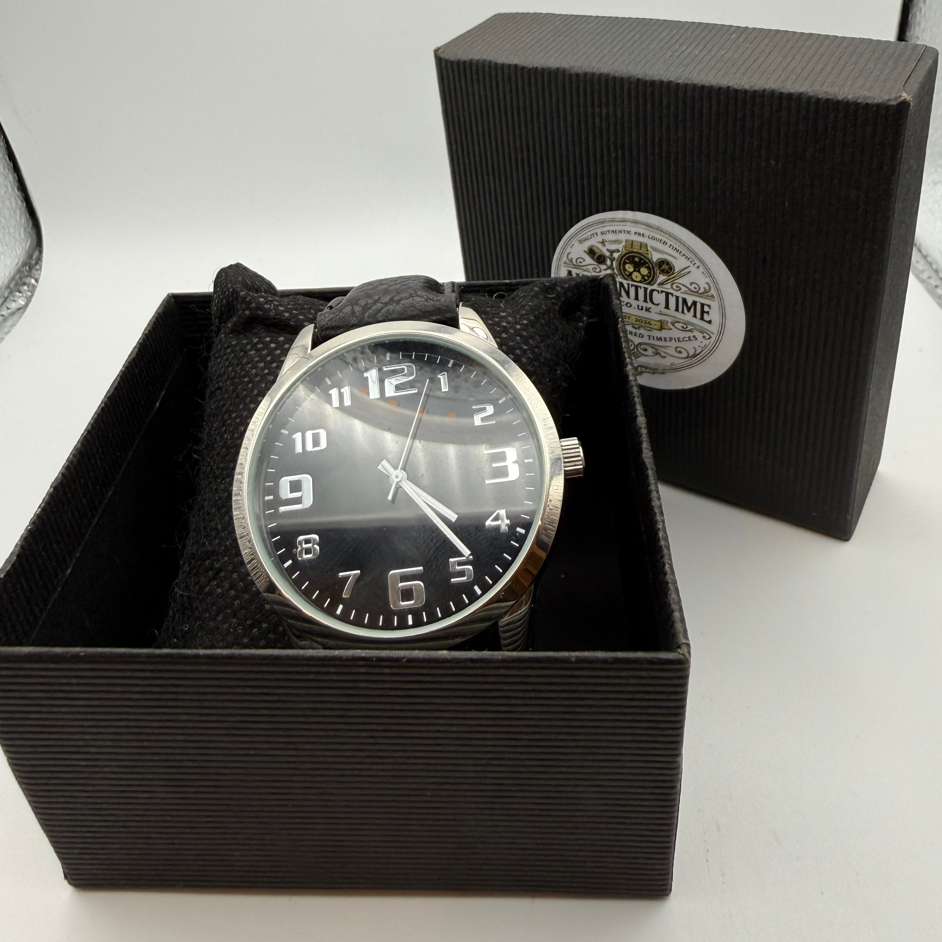 Antique Time Black Dial Silver Tone Quartz Watch with Black Strap- £5.99