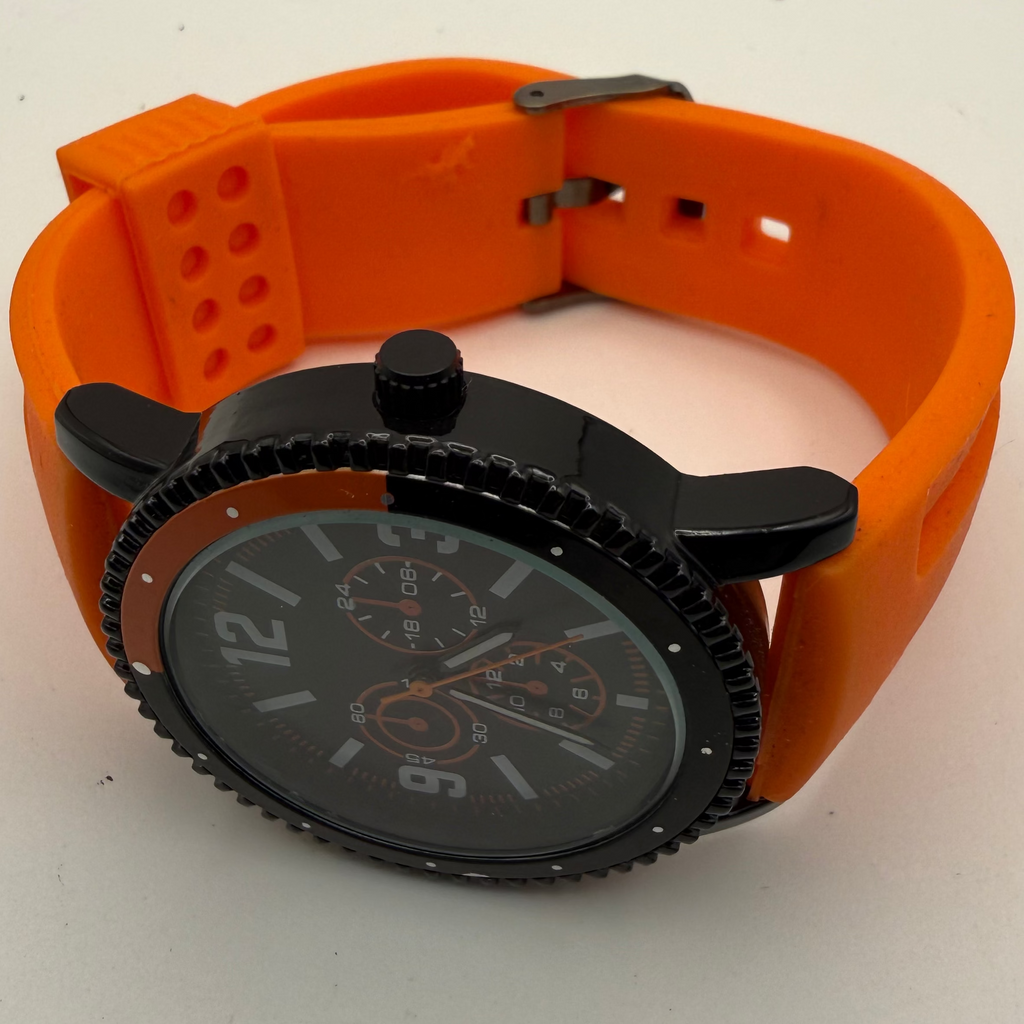 George Men’s Fashion Watch – Black Dial Orange Detail – Brown Strap- £4.99