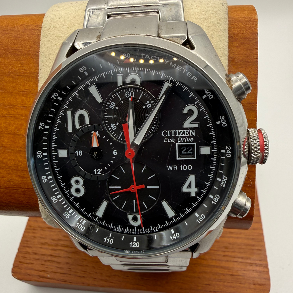 Citizen Eco-Drive Chronograph WR100 Black Dial Stainless Steel Men’s Watch- £139.95