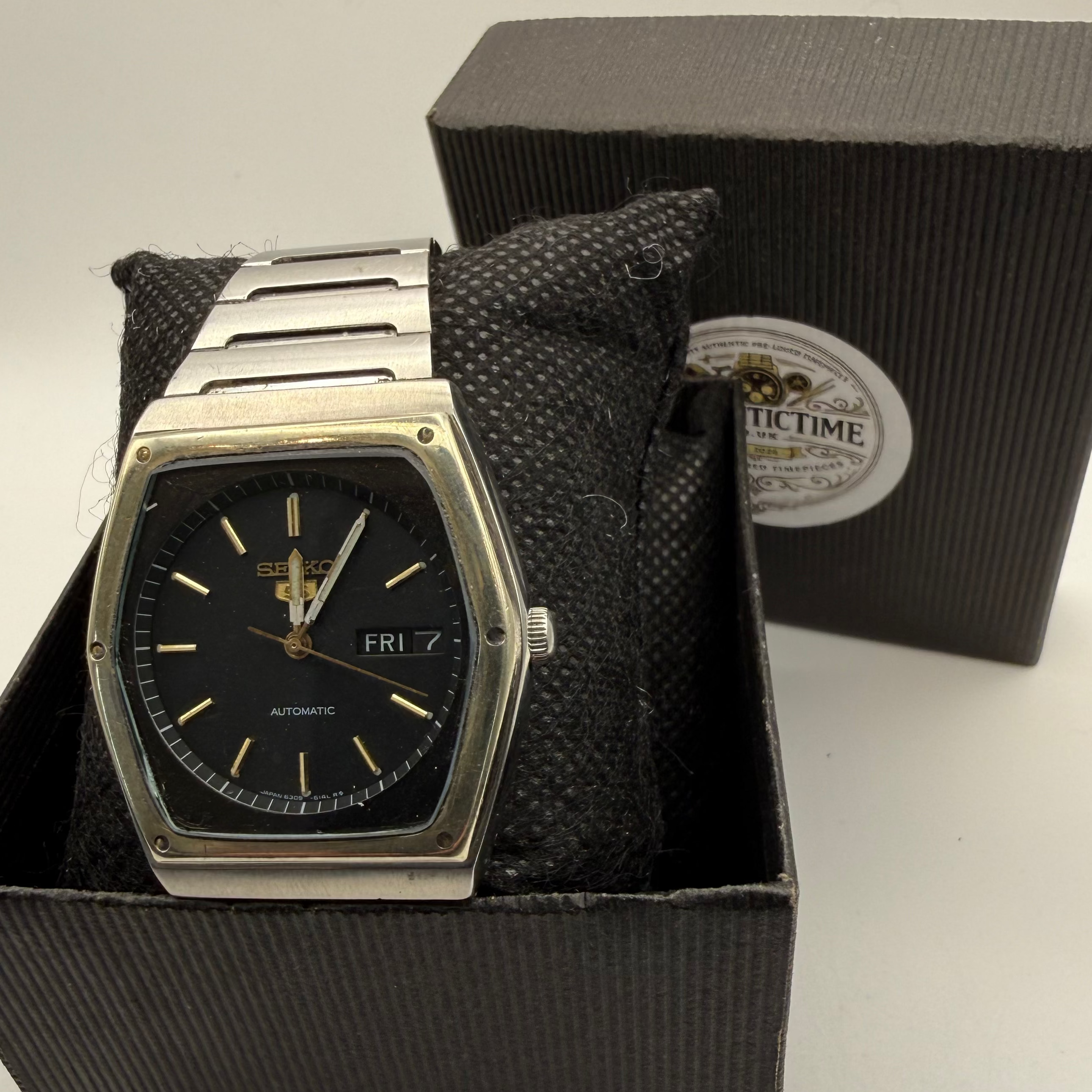 Seiko 5 Automatic Vintage Men’s Watch 2206-8004 Black Gold Dial Day-Date