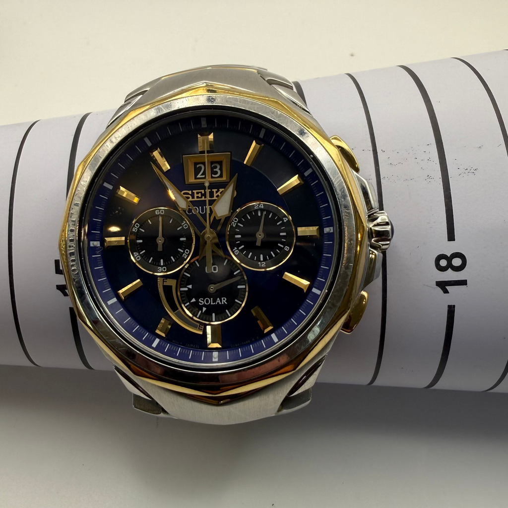 Seiko Coutura Solar Chronograph – Blue & Gold- £199.99