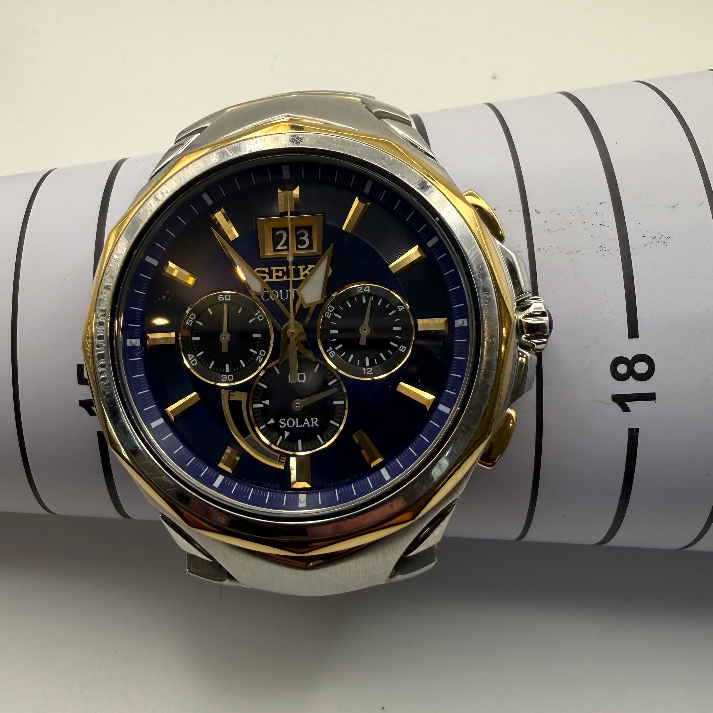Seiko Coutura Solar Chronograph – Blue & Gold- £199.99