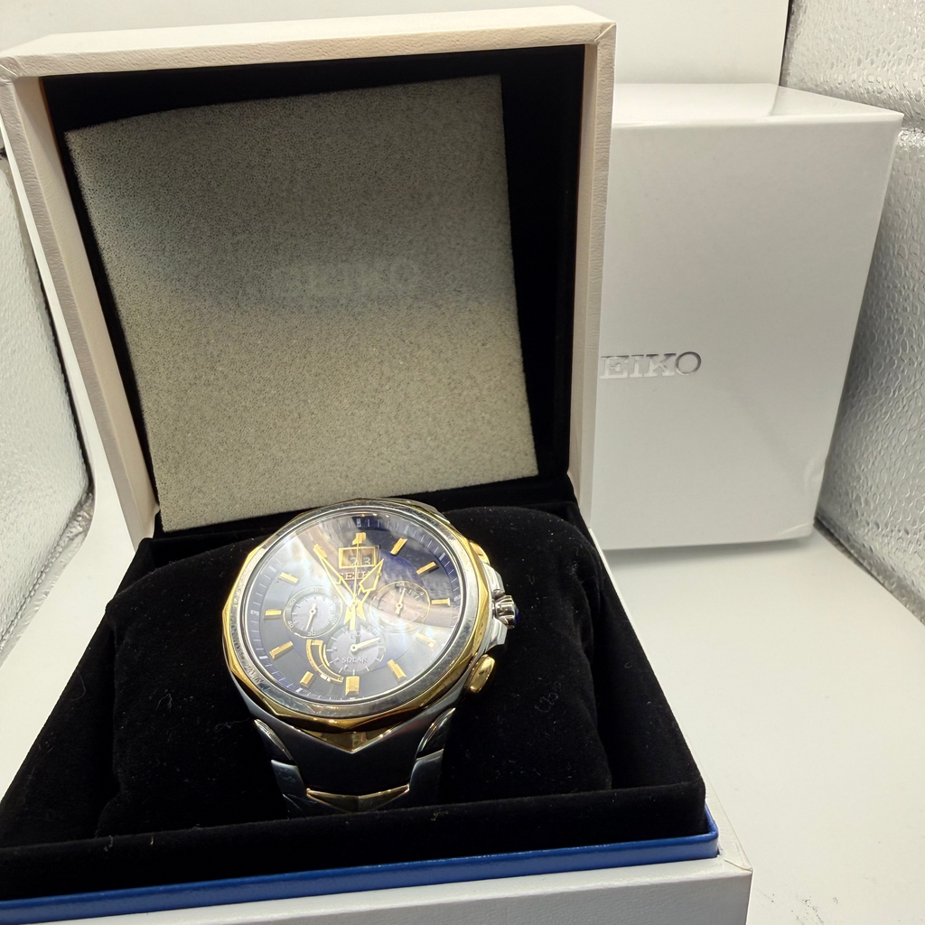 Seiko Coutura Solar Chronograph – Blue & Gold- £199.99