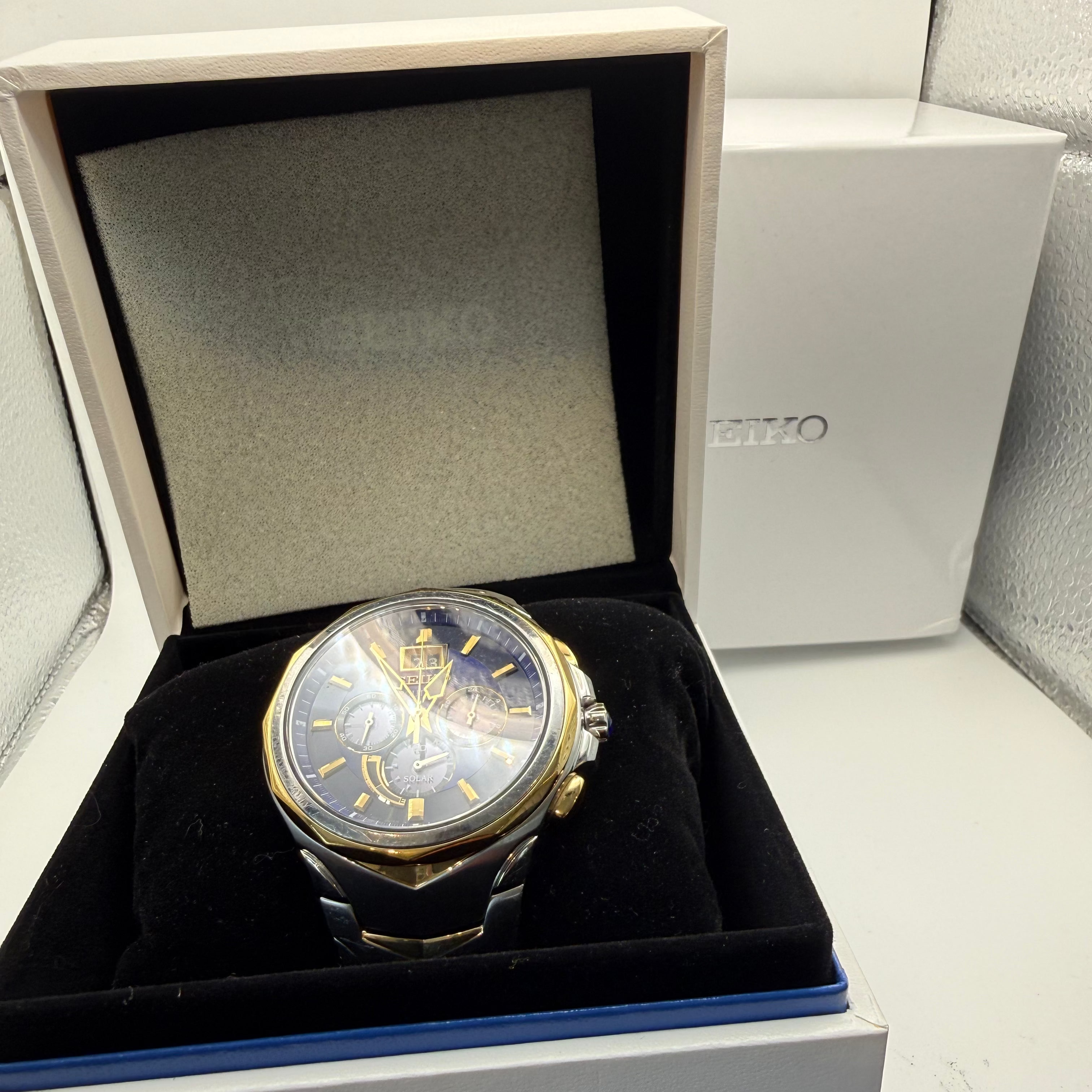 Seiko Coutura Solar Chronograph – Blue & Gold- £199.99