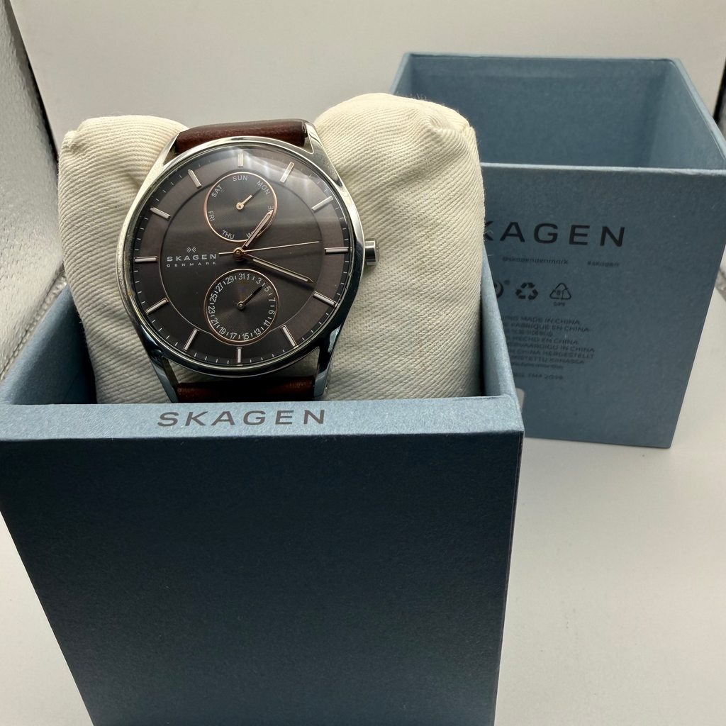 Skagen Denmark SKW6086 Multifunction Grey Dial Watch – Brown Leather Stra- £49.99