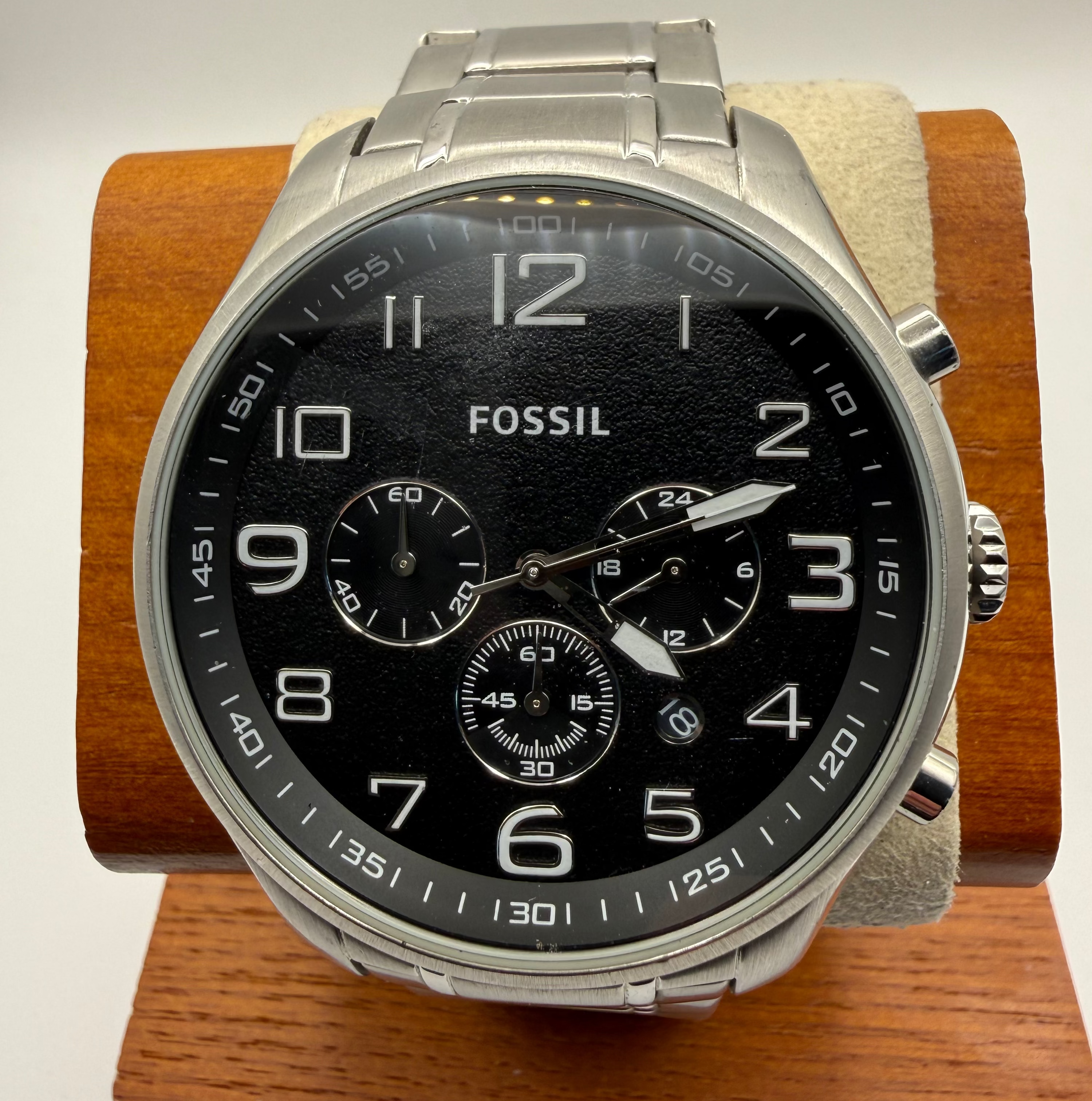 Fossil stainless steel chronograph watch with a bold black dial- £49.99