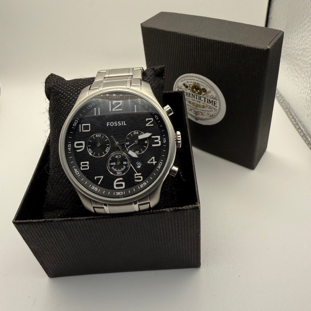 Fossil stainless steel chronograph watch with a bold black dial- £49.99