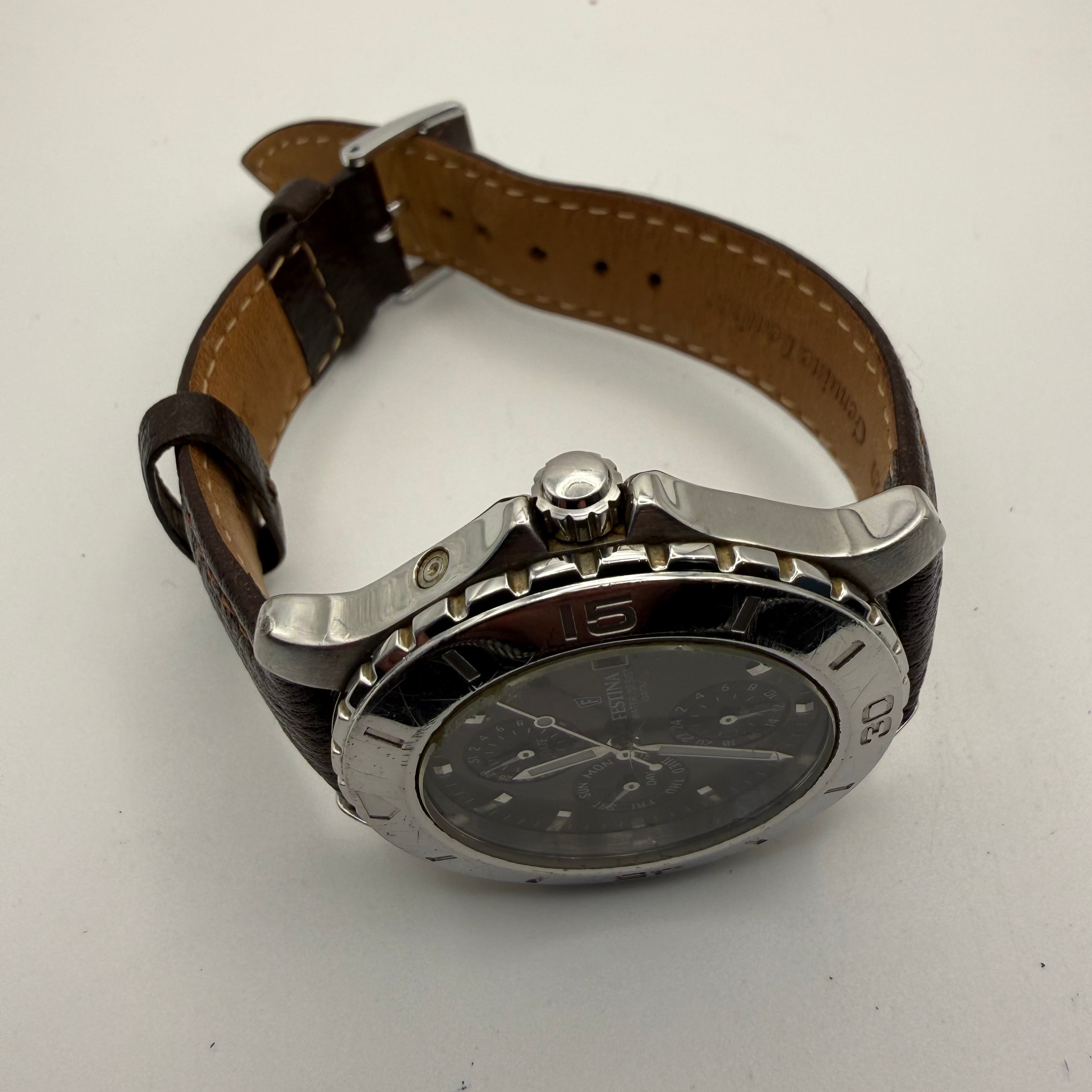 Festina Multi-Function Day Date 10ATM – Black Dial – Leather Strap- £39.95