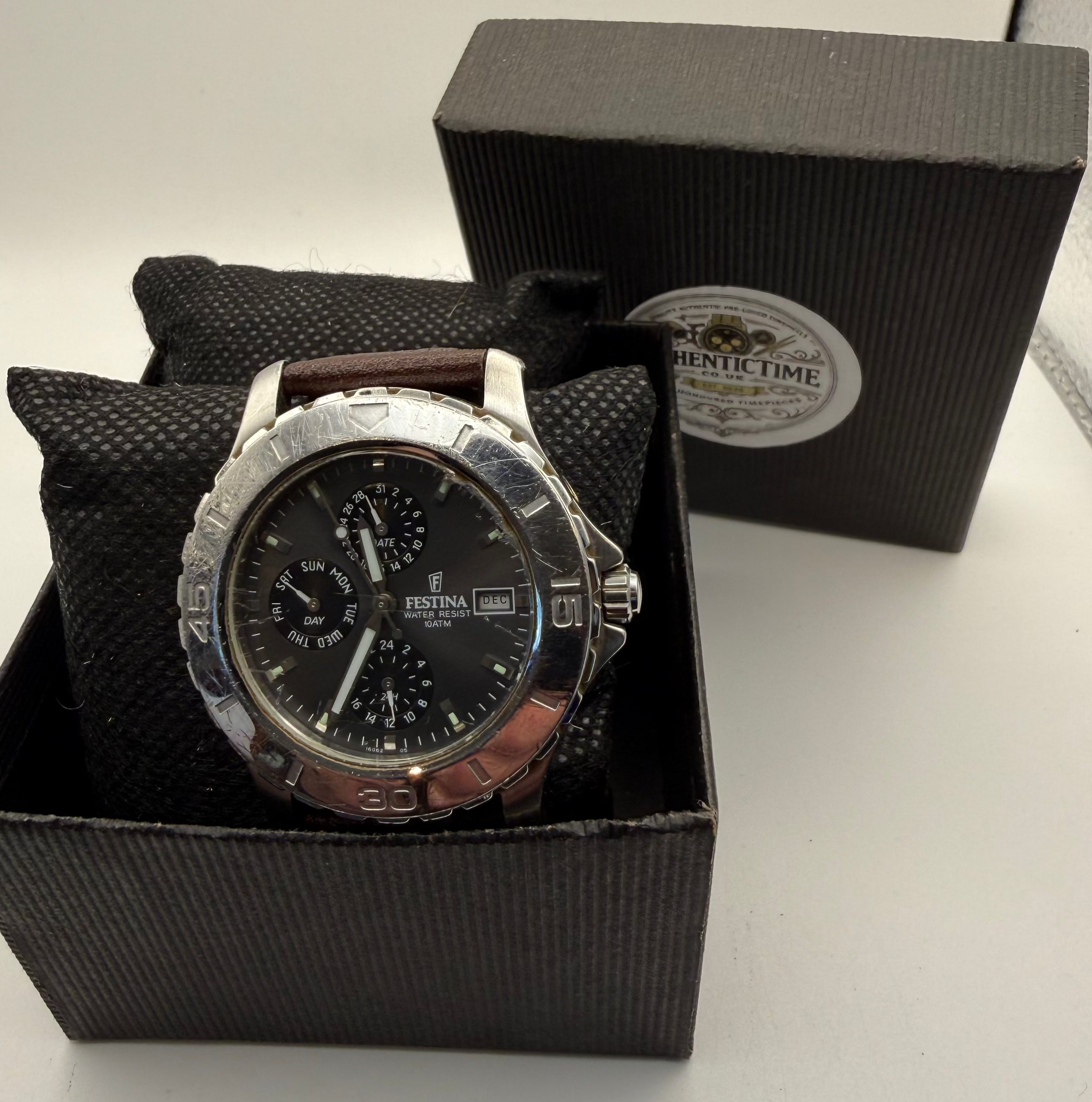 Festina Multi-Function Day Date 10ATM – Black Dial – Leather Strap- £39.95