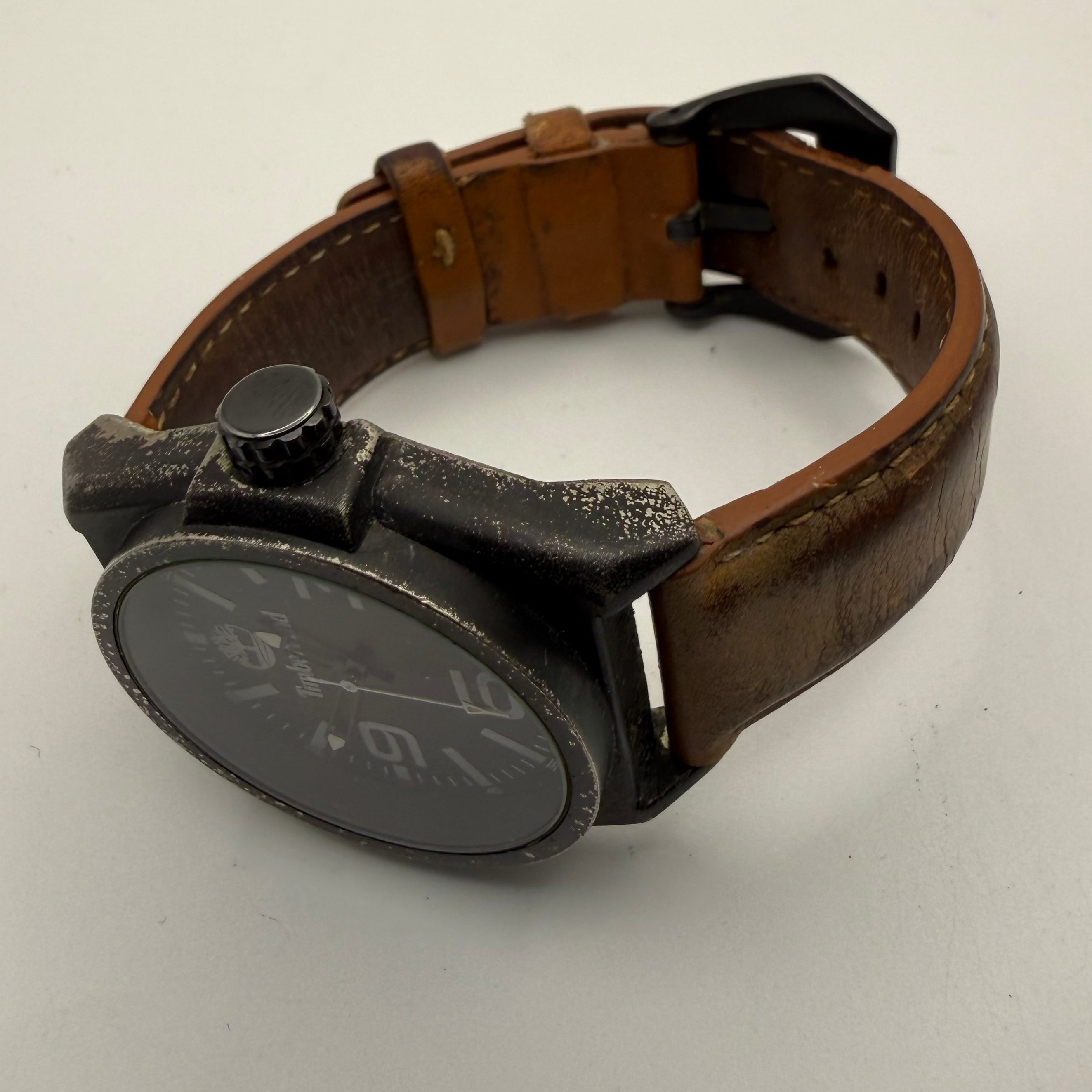 Timberland Oversized Field Watch – Black Dial | Distressed Case | Leather Strap- £29.95