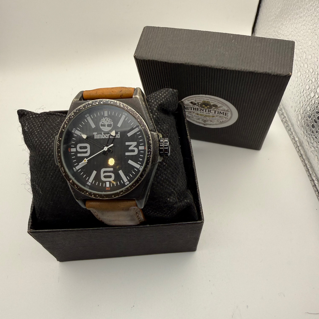 Timberland Oversized Field Watch – Black Dial | Distressed Case | Leather Strap- £29.95