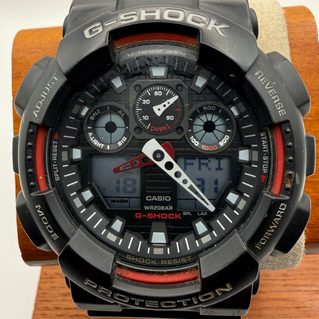 Casio G-Shock GA-100 Black & Red Ana-Digi Watch – Boxed- £