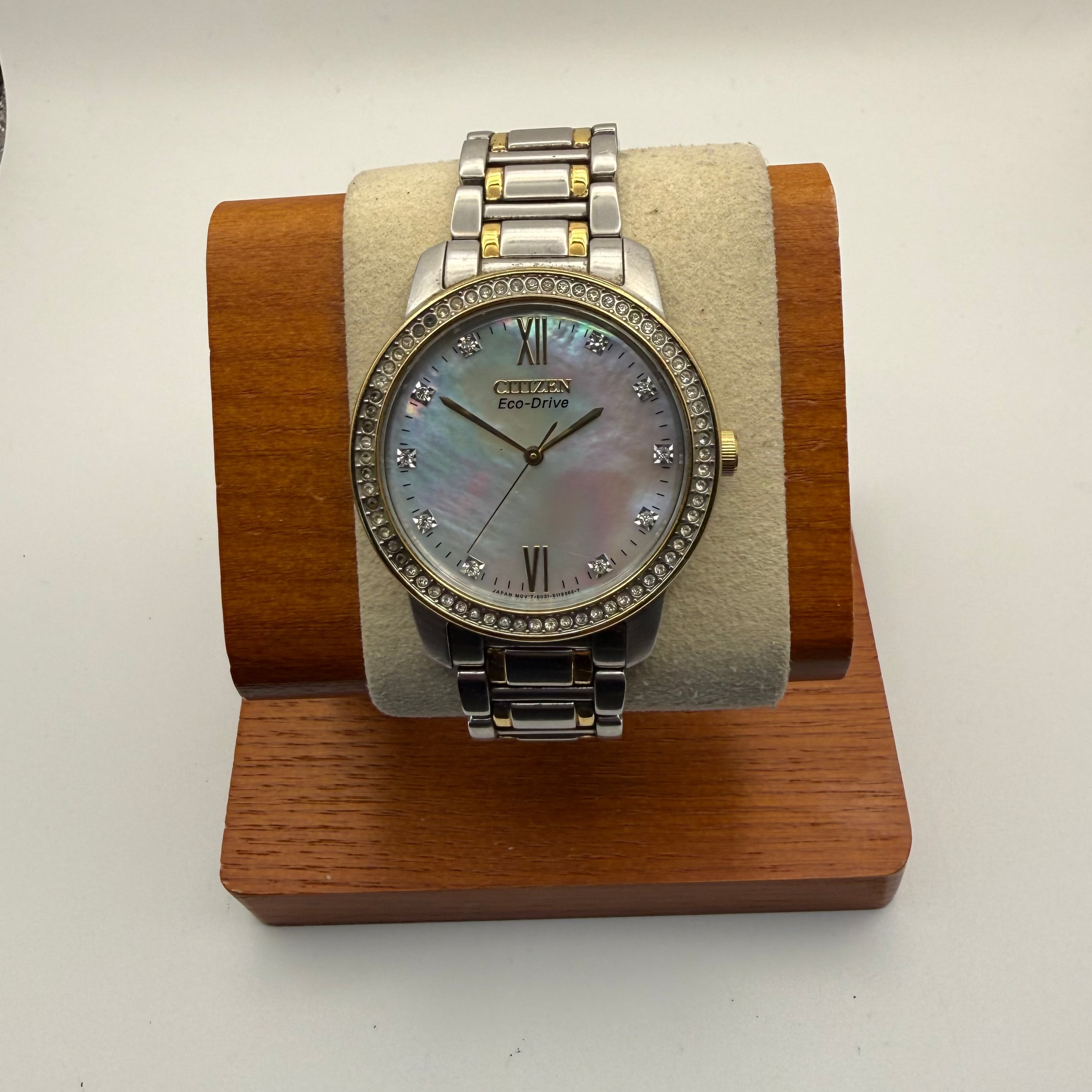 Citizen Eco-Drive Mother of Pearl Dial Two-Tone Bracelet Watch – Diamond Style Bezel- £39.95
