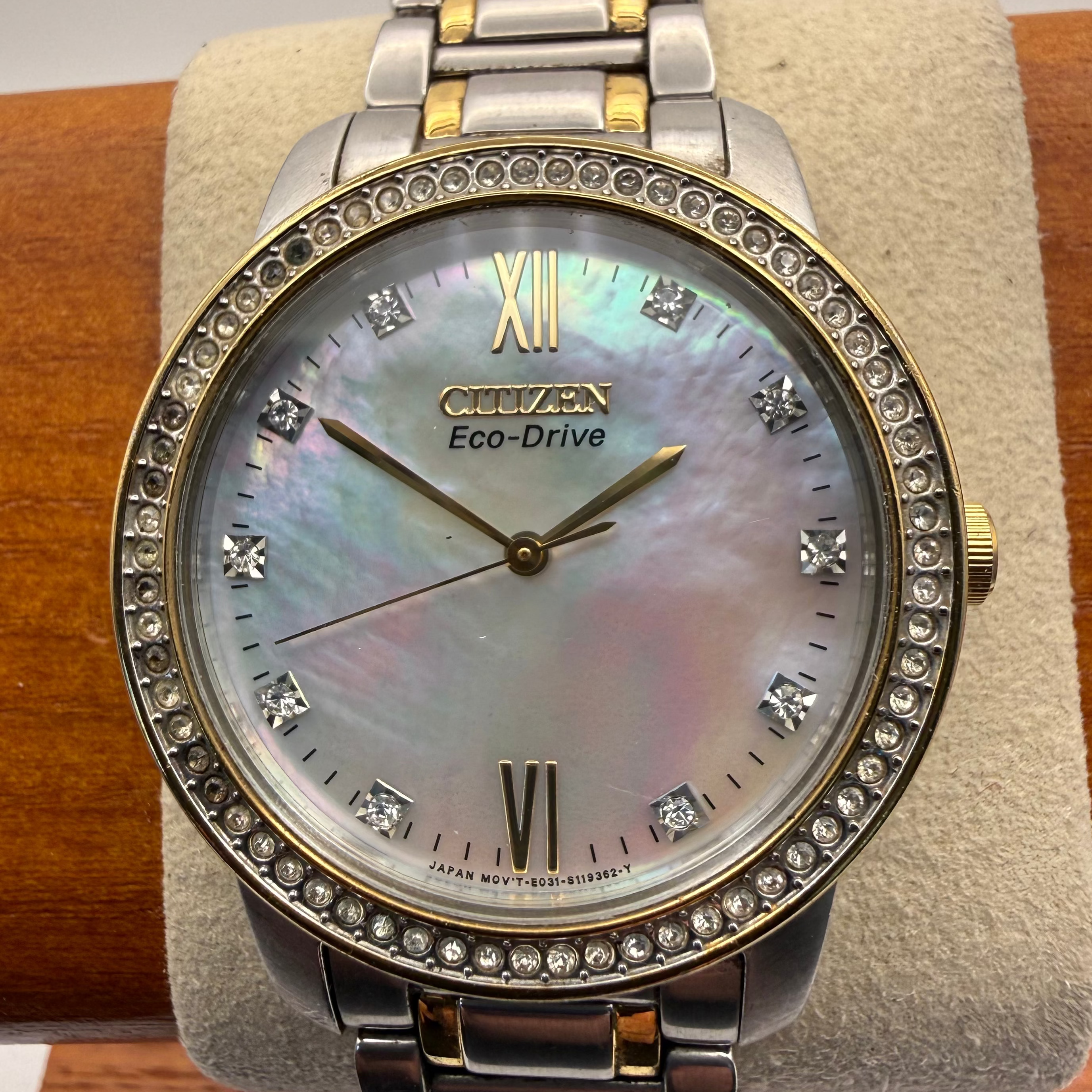 Citizen Eco-Drive Mother of Pearl Dial Two-Tone Bracelet Watch – Diamond Style Bezel- £39.95