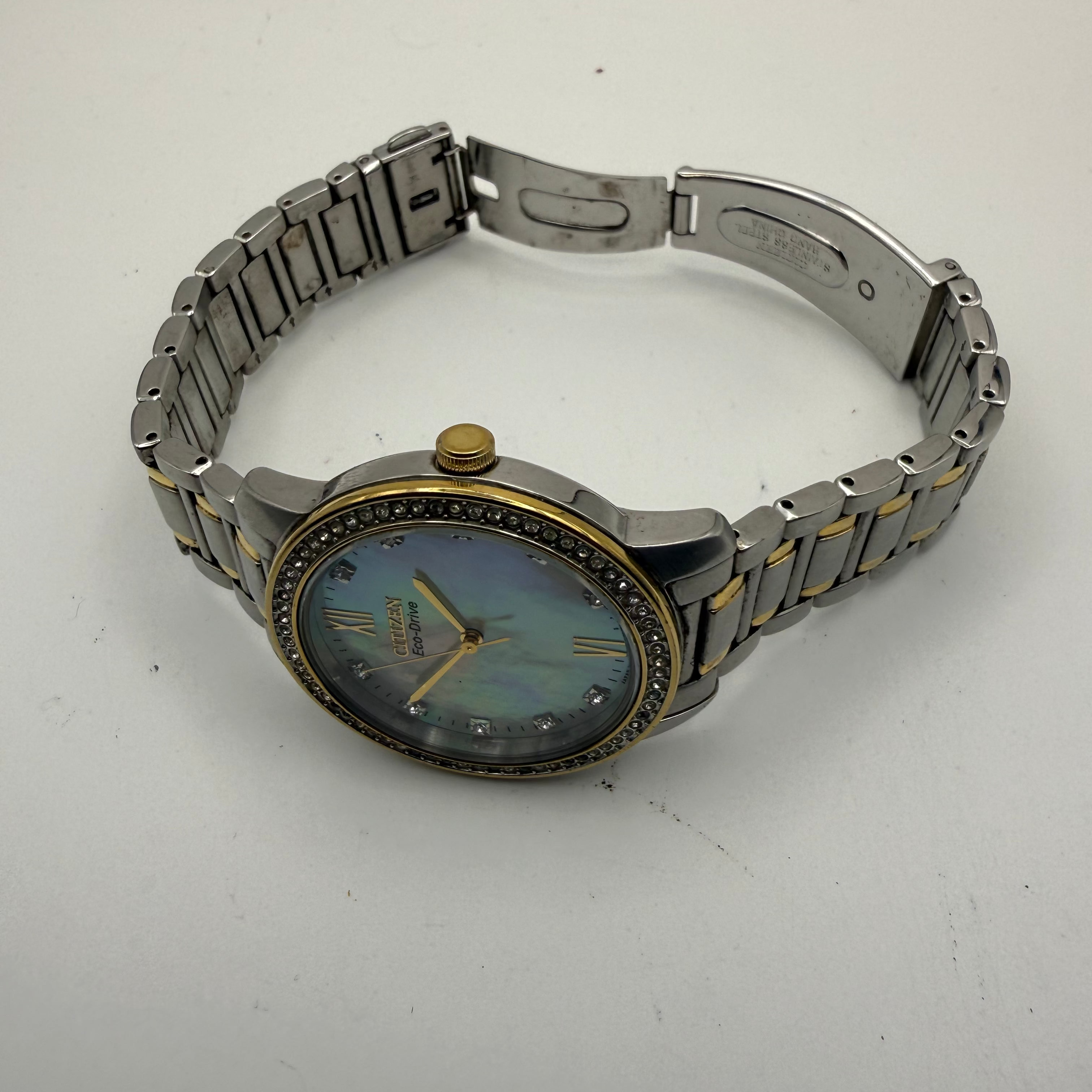Citizen Eco-Drive Mother of Pearl Dial Two-Tone Bracelet Watch – Diamond Style Bezel- £39.95