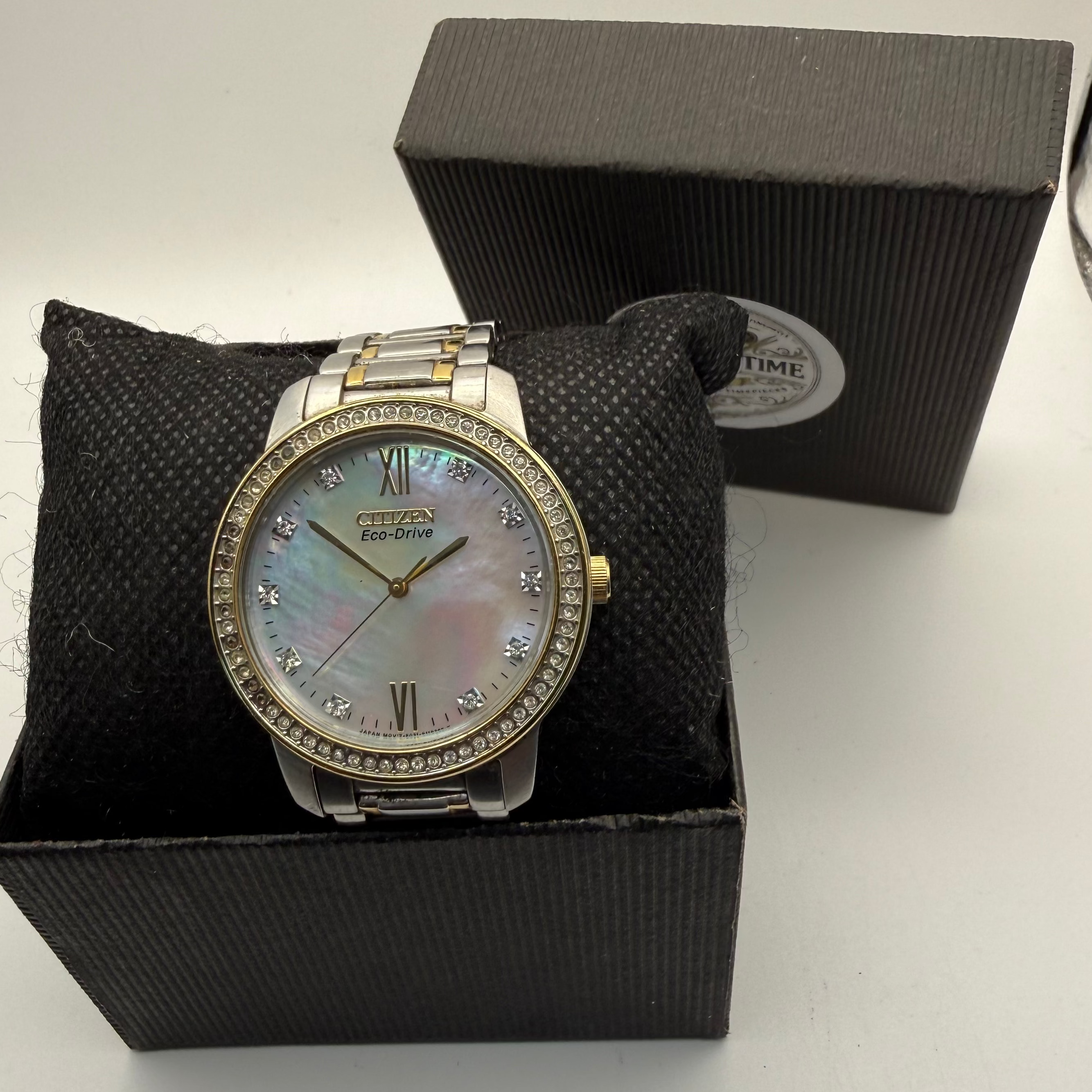 Citizen Eco-Drive Mother of Pearl Dial Two-Tone Bracelet Watch – Diamond Style Bezel- £39.95