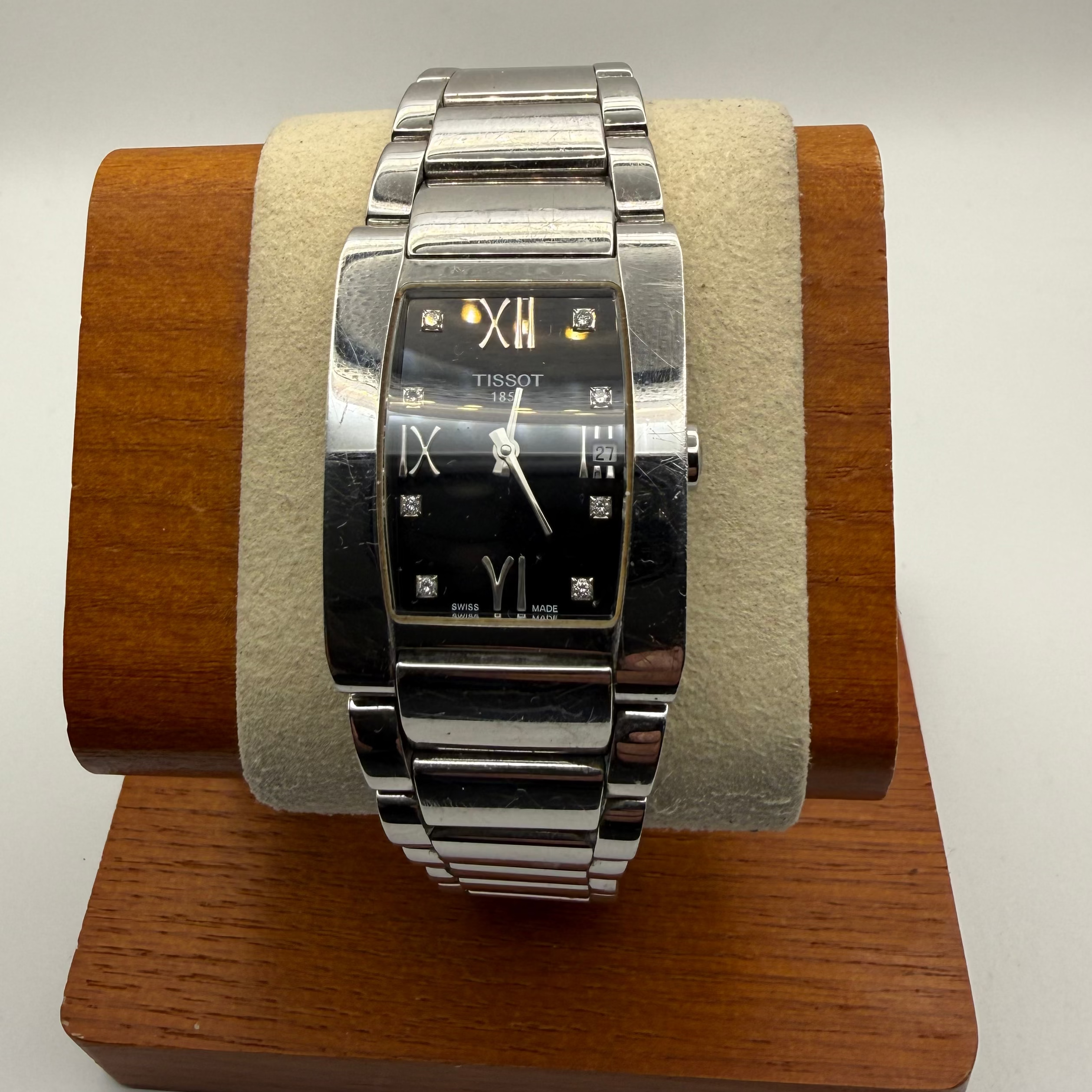 Tissot Ladies Rectangular Black Dial Diamond Dot Bracelet Watch- £119.99