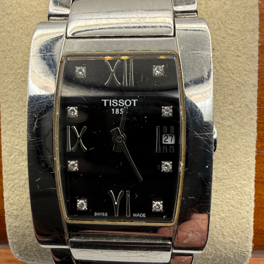 Tissot Ladies Rectangular Black Dial Diamond Dot Bracelet Watch- £119.99