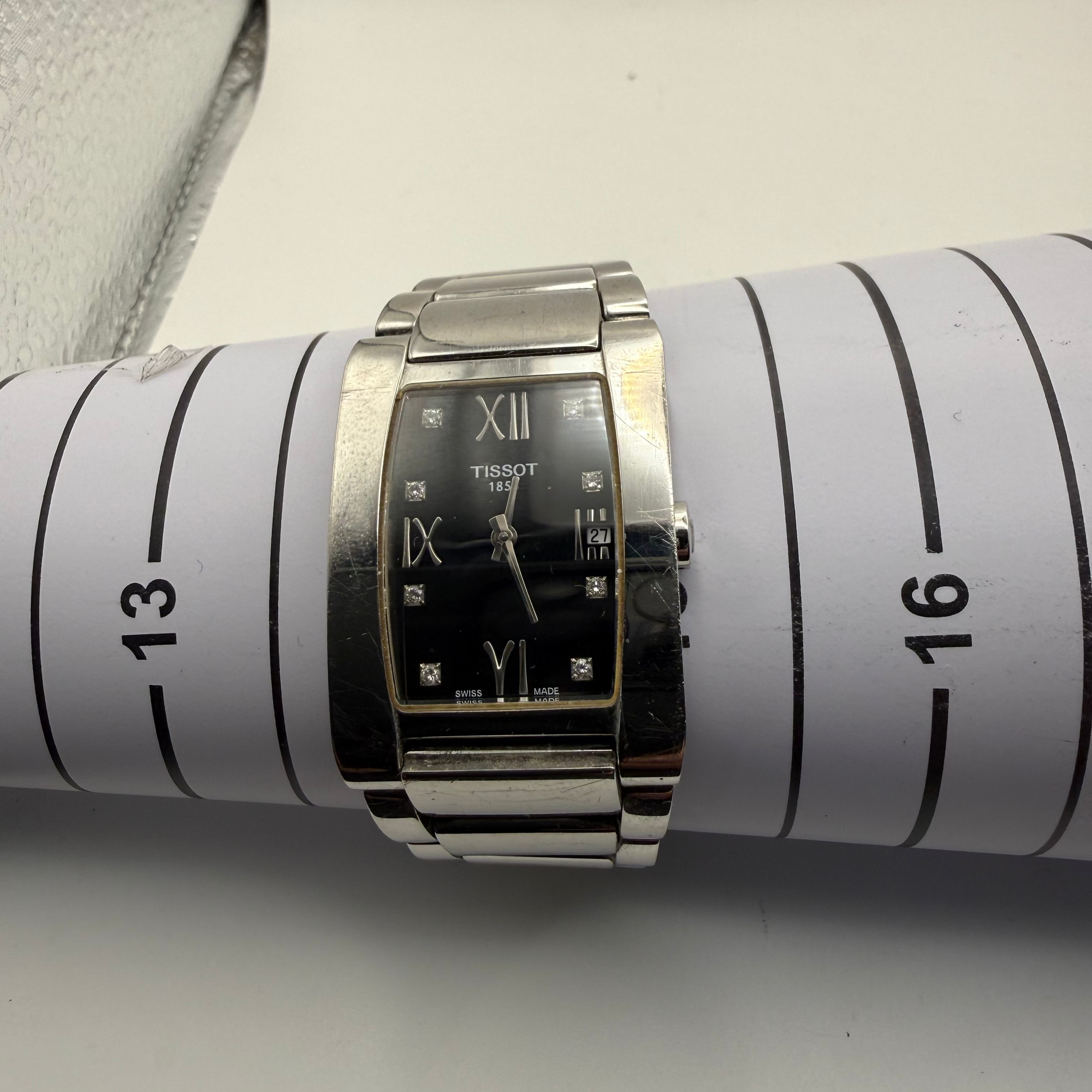 Tissot Ladies Rectangular Black Dial Diamond Dot Bracelet Watch- £119.99