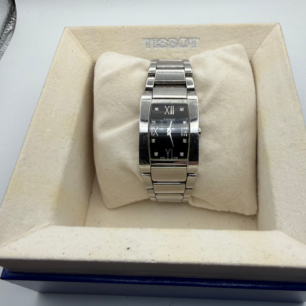 Tissot Ladies Rectangular Black Dial Diamond Dot Bracelet Watch- £119.99