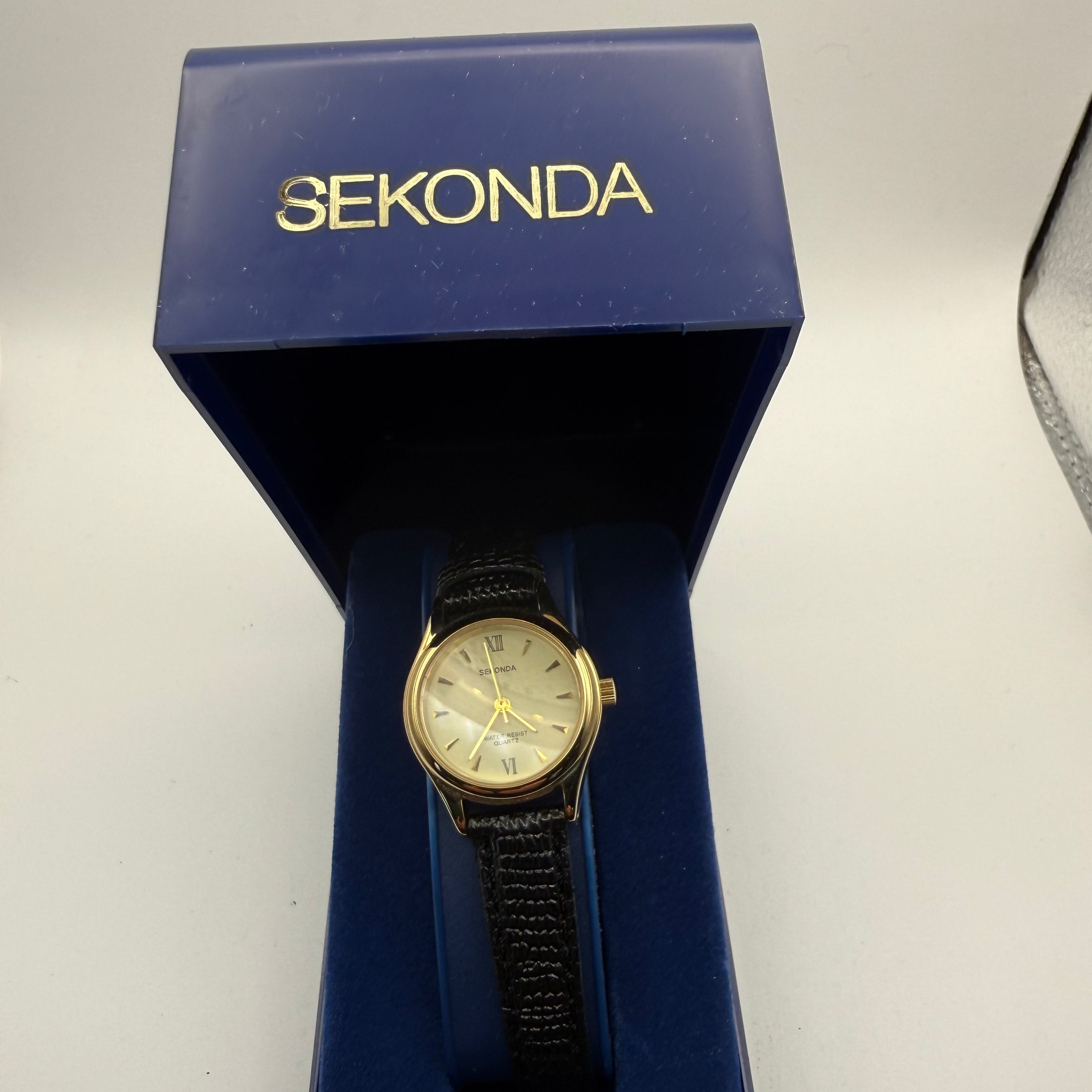 Sekonda Ladies Quartz Watch with Box – Gold Tone Cream Dial Black Strap- £14.99