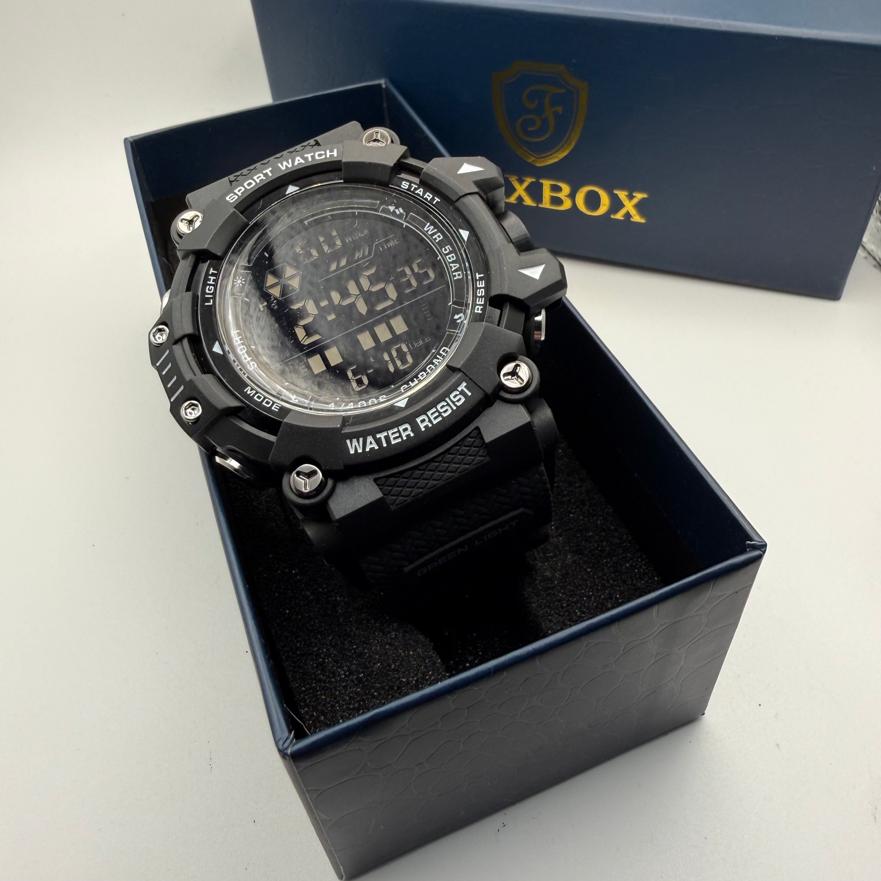 FOXBOX Men’s Digital Sport Watch – Black Tactical Style | 5BAR Water Resistant- £19.99