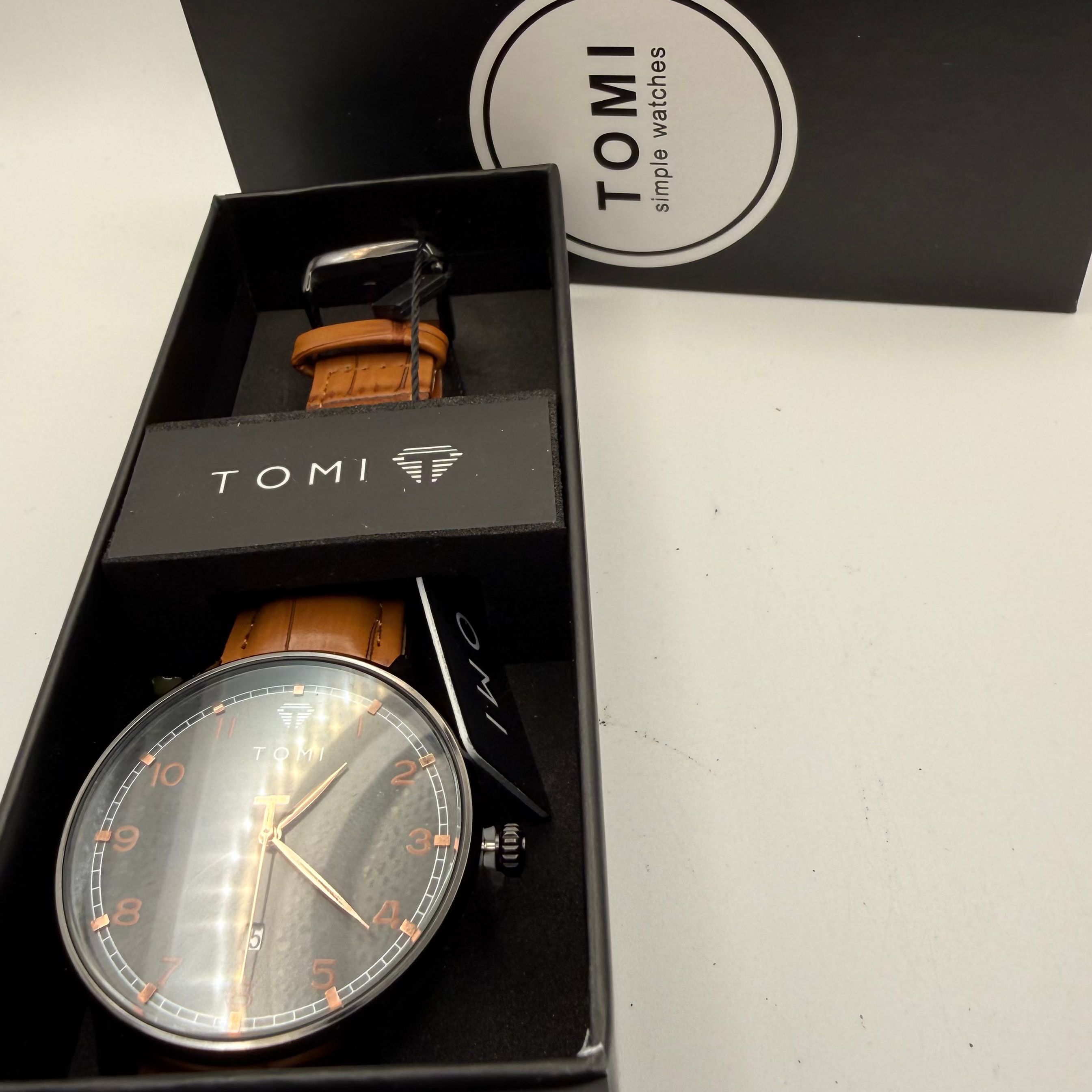 TOMI Black Dial Brown Strap Watch – New With Tags & Box- £19.99