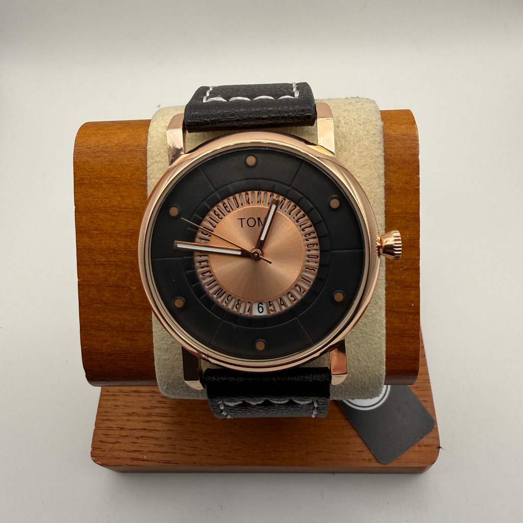 TOMI Simple Watches Rose Gold Tone Black Dial Watch- £19.99