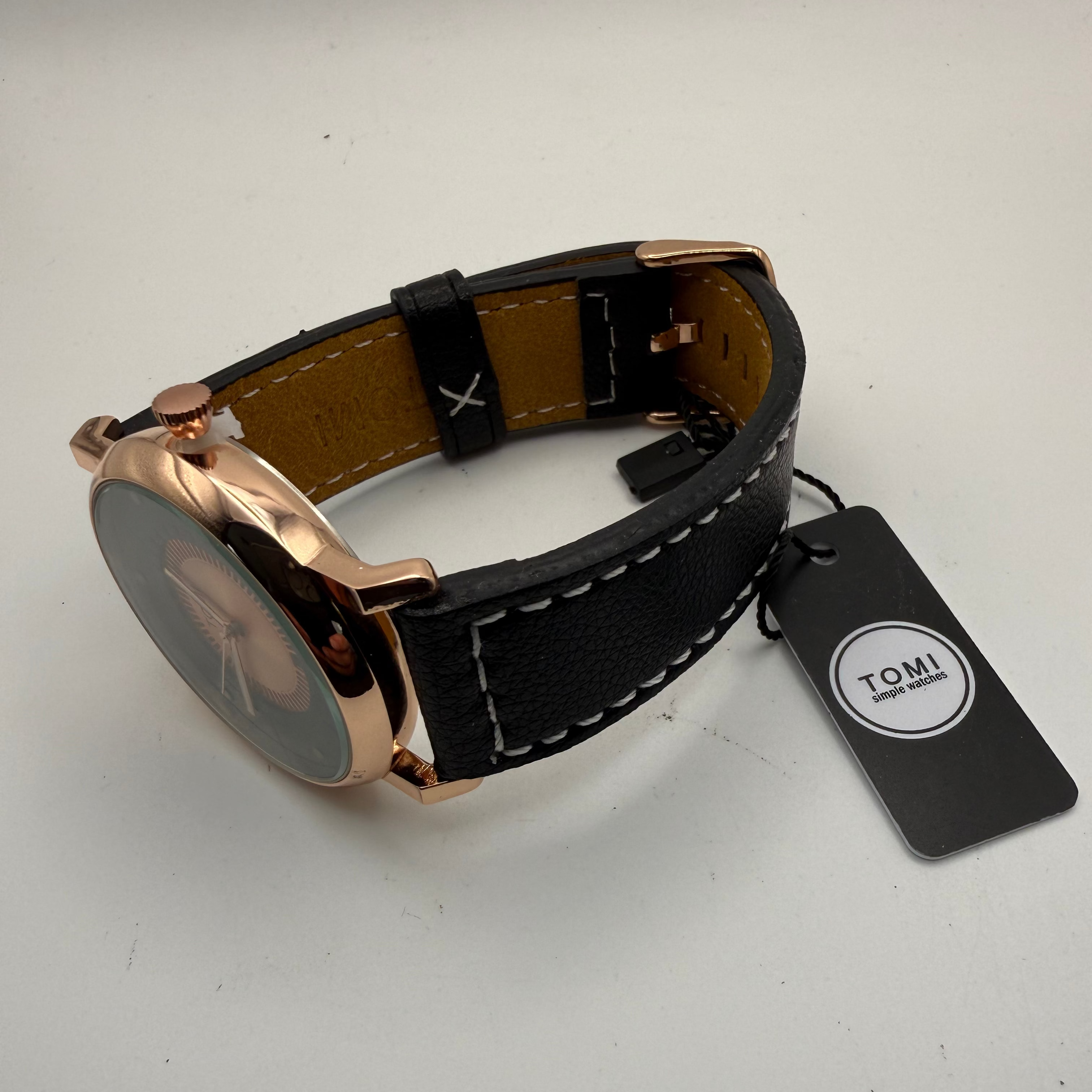 TOMI Simple Watches Rose Gold Tone Black Dial Watch- £19.99