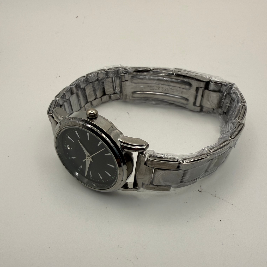 Classic Ladies Black Dial Stainless Steel Watch – Minimalist Dress Style (New)- £7.99