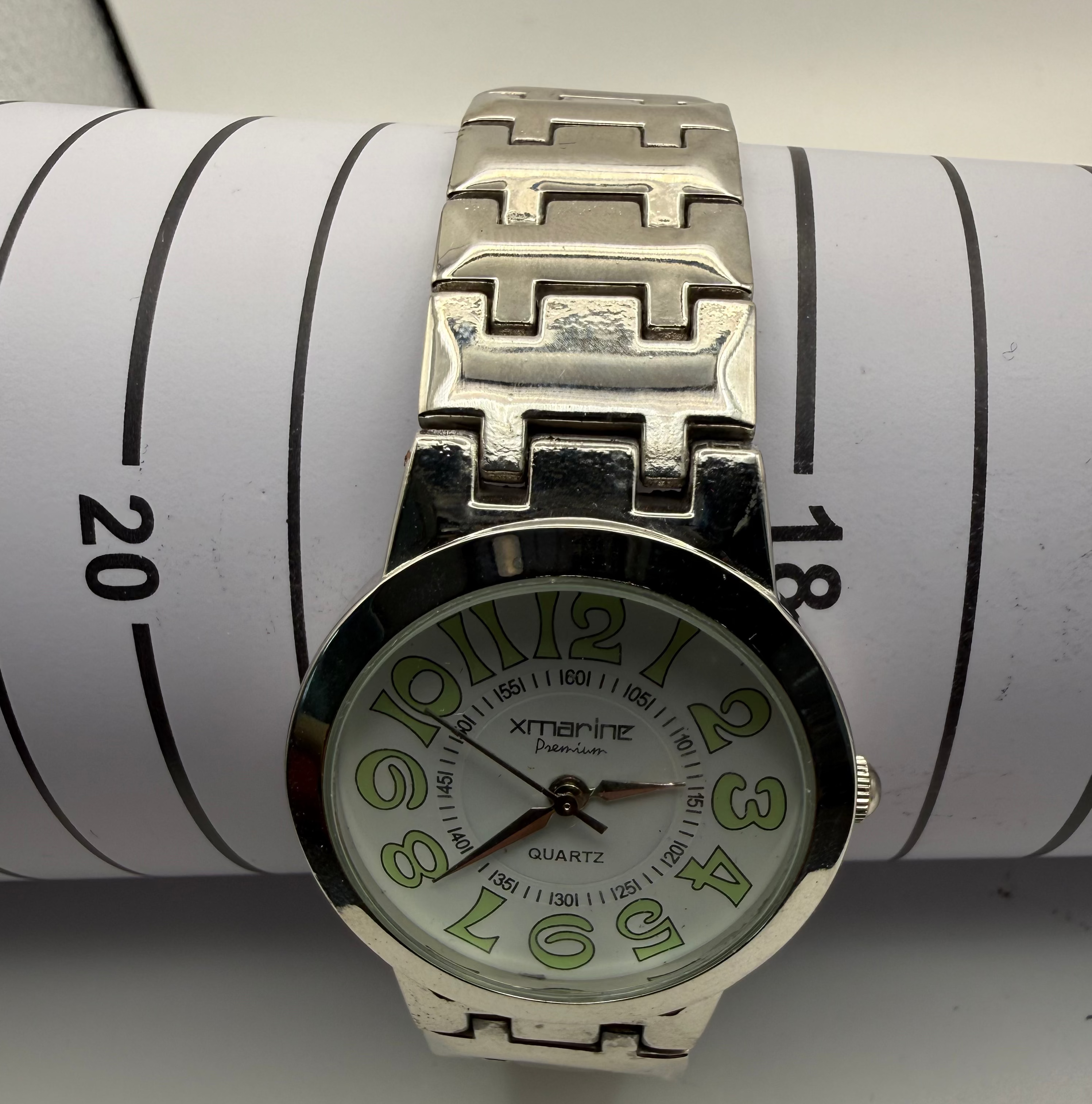 Xmarine Premium Quartz Watch – Silver Tone Bracelet – Green Arabic Dial- £24.95