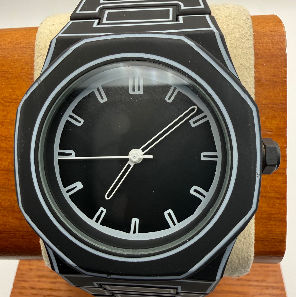 Black Geometric Design Quartz Watch – Integrated Bracelet – New in Box- £24.99