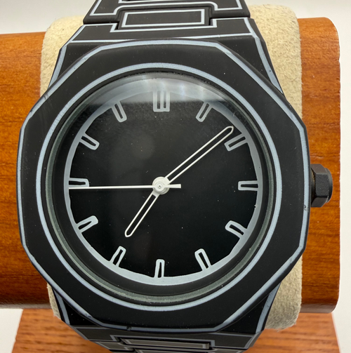 Black Geometric Design Quartz Watch – Integrated Bracelet – New in Box- £24.99