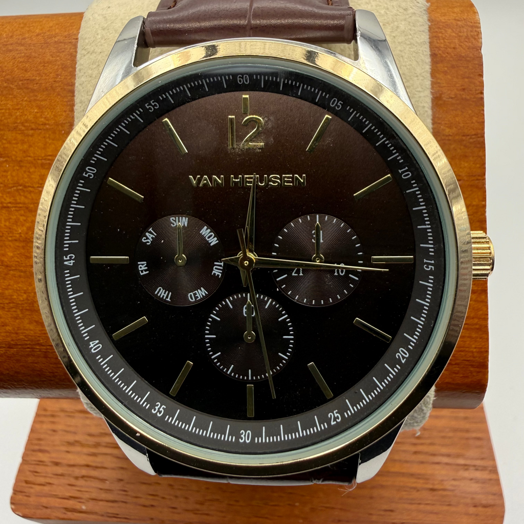 Van Heusen Classic Multi-Dial Gentleman’s Watch – Brown Leather – New in Box- £24.95