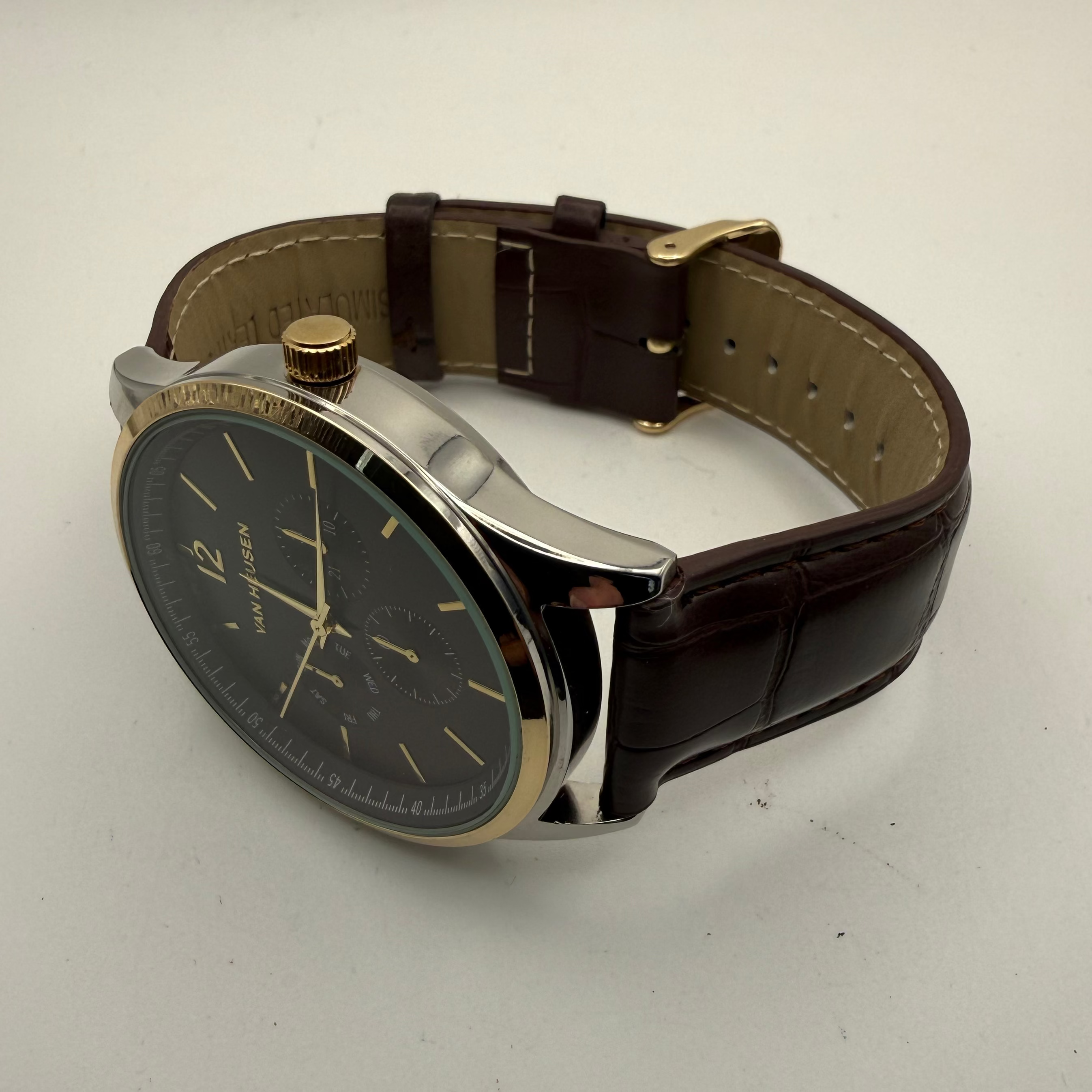 Van Heusen Classic Multi-Dial Gentleman’s Watch – Brown Leather – New in Box- £24.95