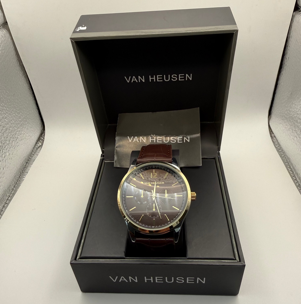 Van Heusen Classic Multi-Dial Gentleman’s Watch – Brown Leather – New in Box- £24.95
