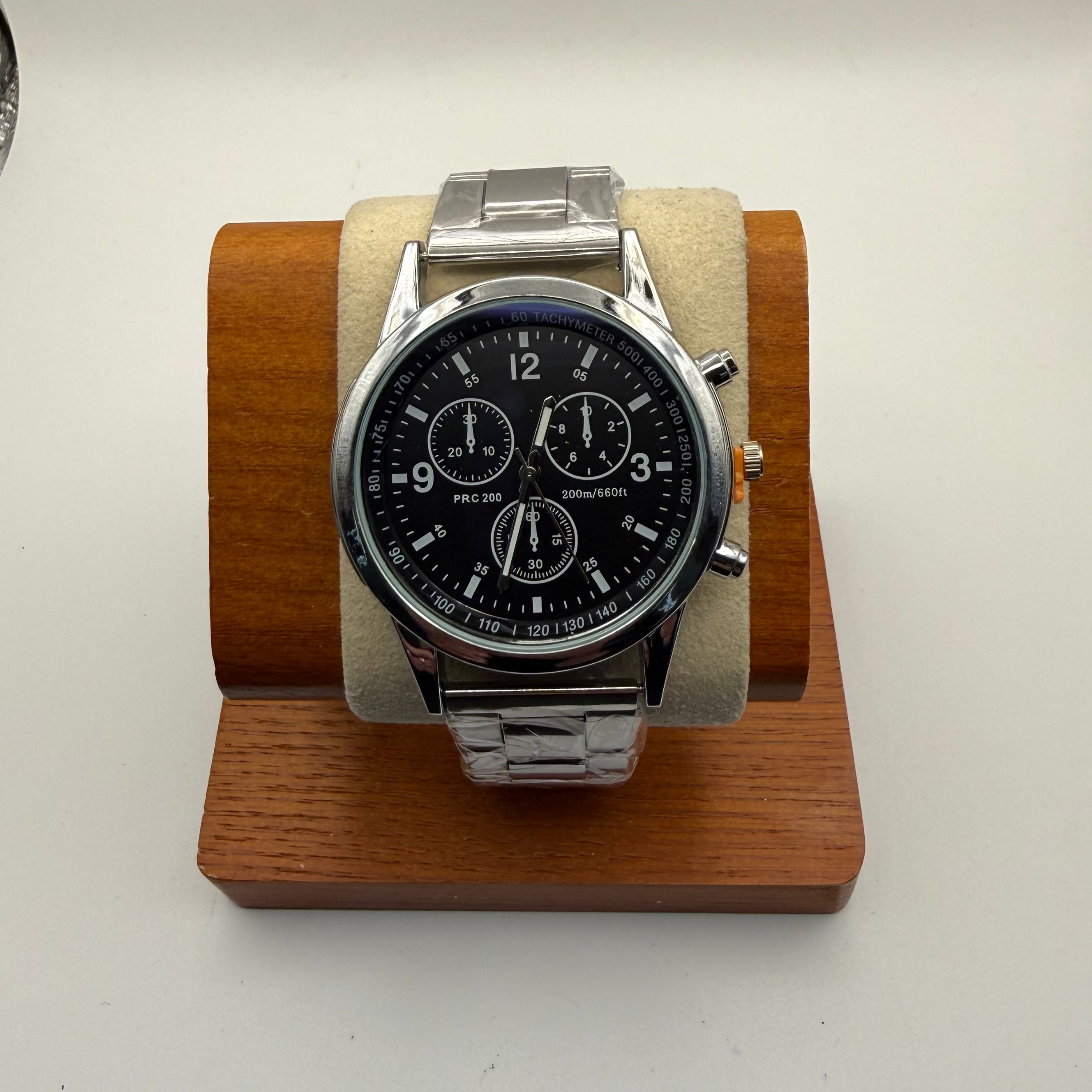 Unbranded PRC 200 Style Chronograph Watch – Black Dial – Silver Tone Bracelet- £15.99