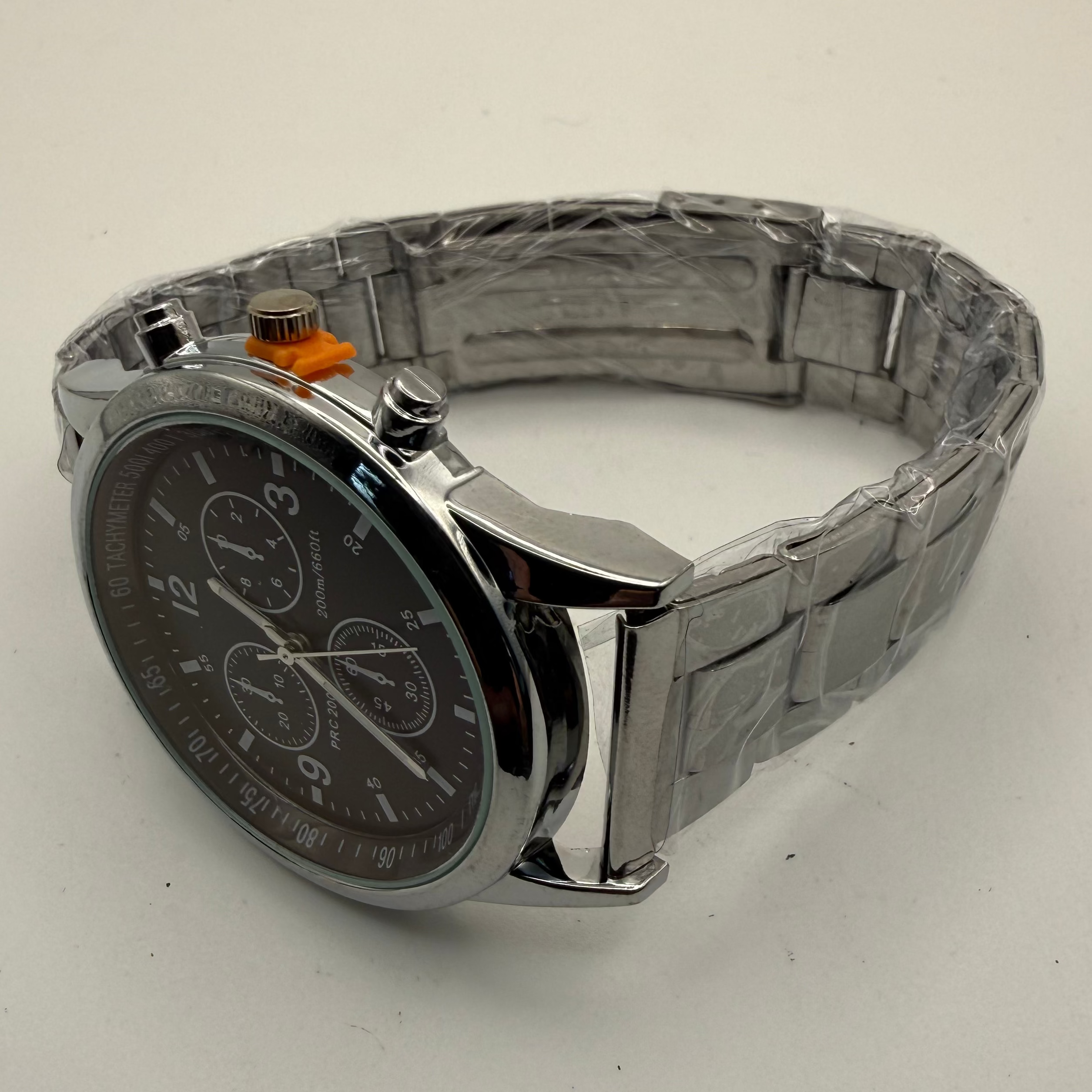 Unbranded PRC 200 Style Chronograph Watch – Black Dial – Silver Tone Bracelet- £15.99
